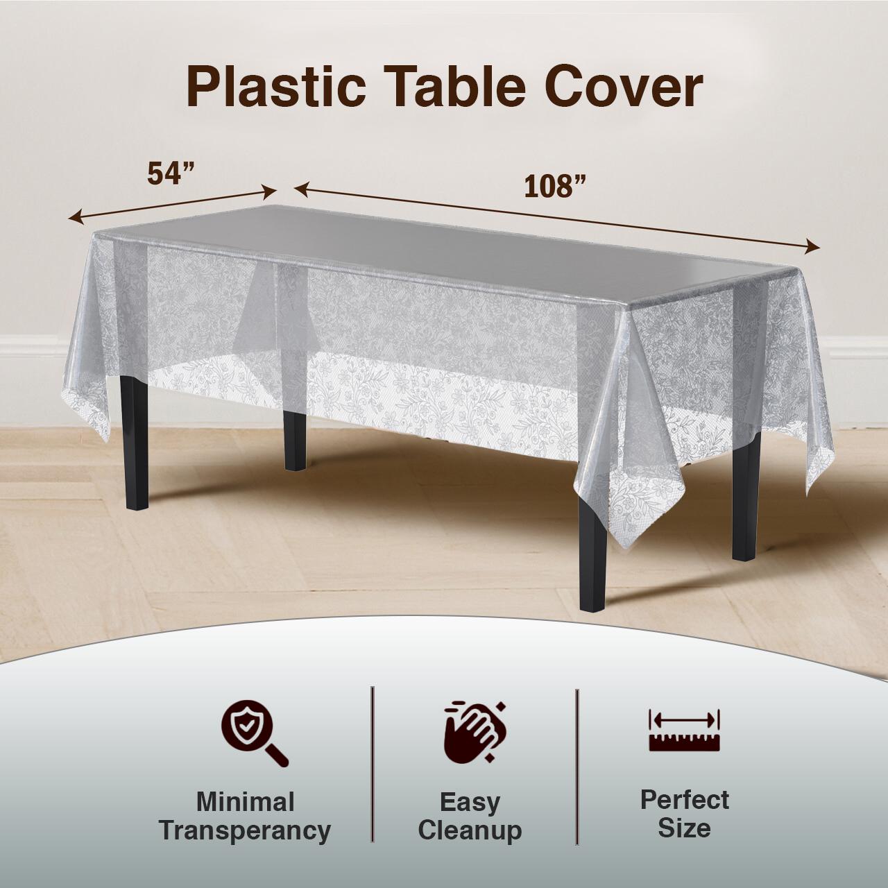 Silver Floral Printed Plastic Table Covers | 48 Count