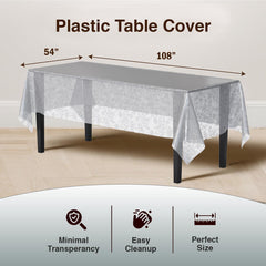 Silver Floral Printed Plastic Table Covers | 48 Count