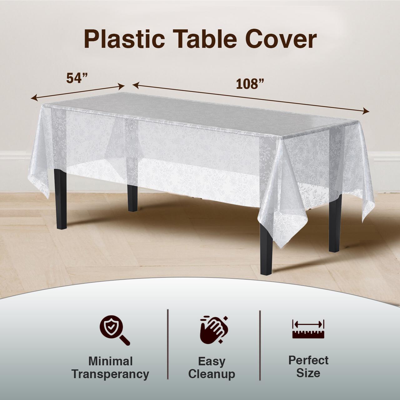 White Floral Printed Plastic Table Covers | 48 Count