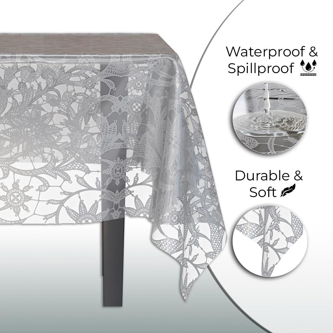 Silver Lace Printed Plastic Table Covers | 48 Count