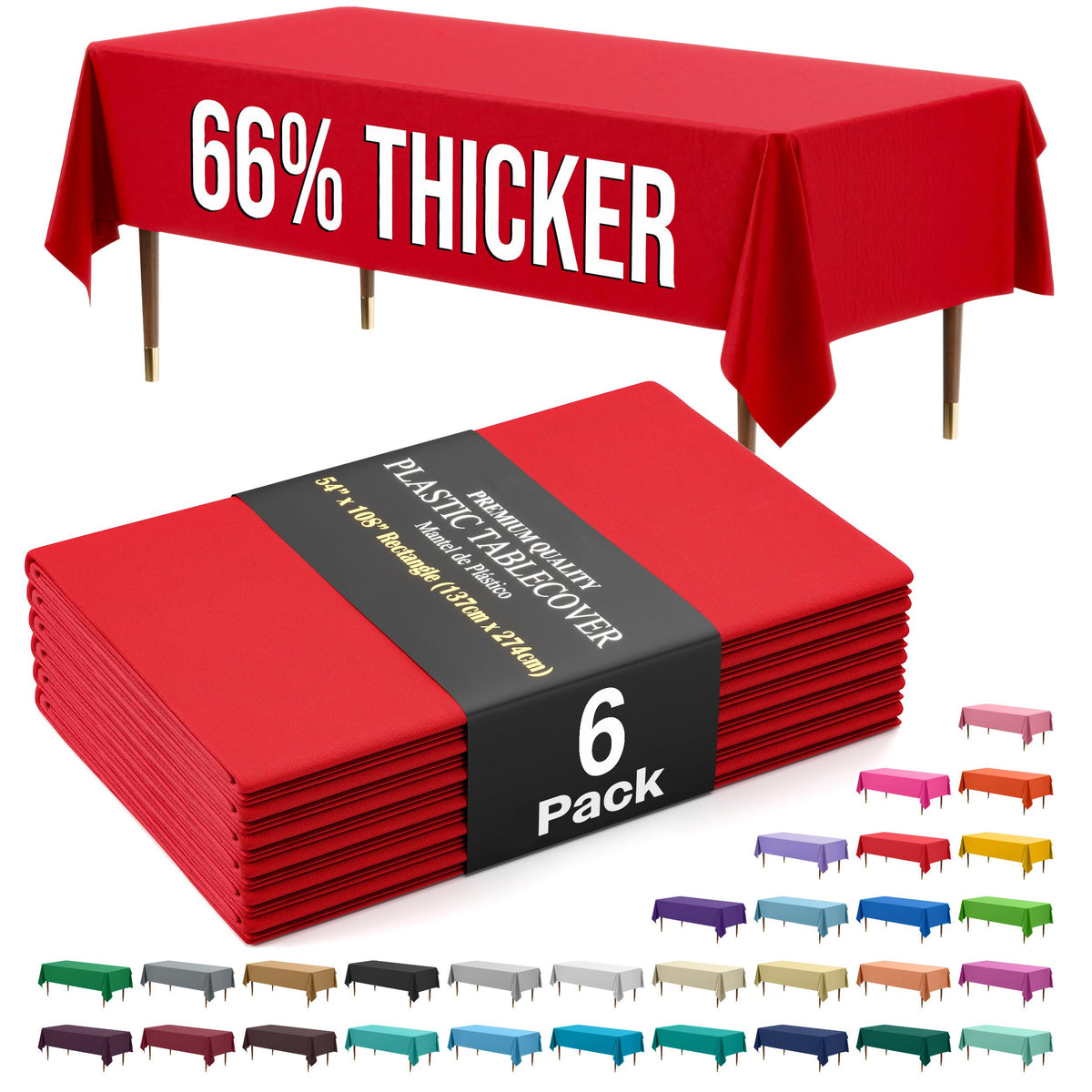 Premium Red Plastic Table Covers | 6 Pack