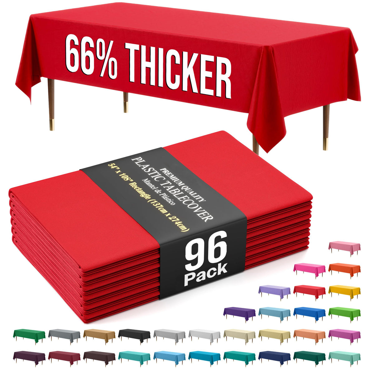 Premium Red Plastic Table Covers | 96 Count