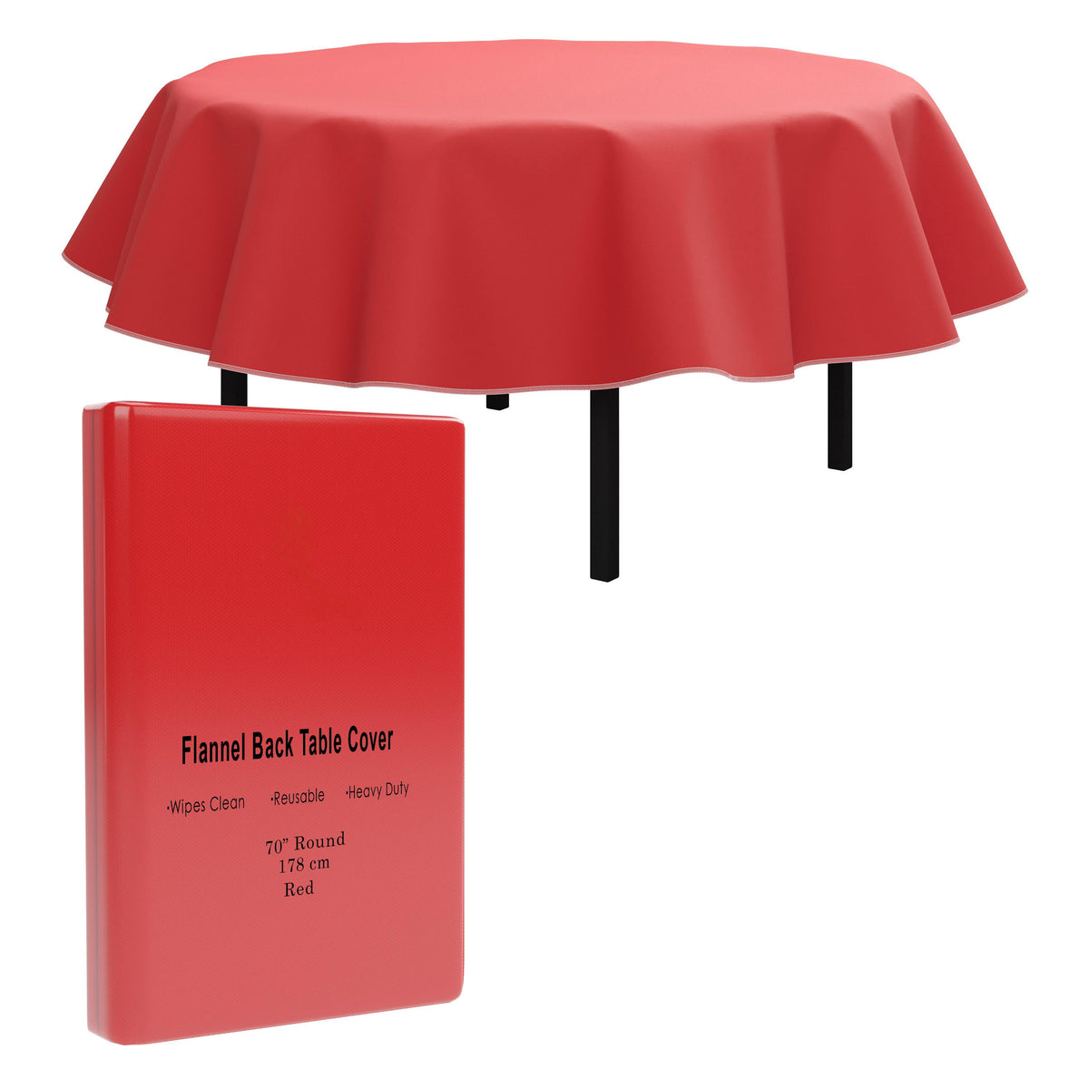 Red Flannel Backed Table Cover 70 In. Round | 2 Pack