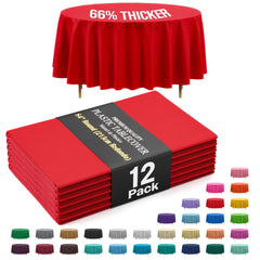 Premium Round Red Plastic Table Covers | 12 Pack