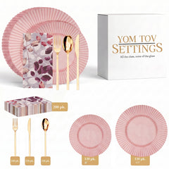 Rose Quartz Gemstone Ultimate Set | Plates, Gold Cutlery & Napkins | Serves 120