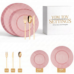 Rose Quartz Gemstone Deluxe Set | Plates & Gold Cutlery | Serves 40