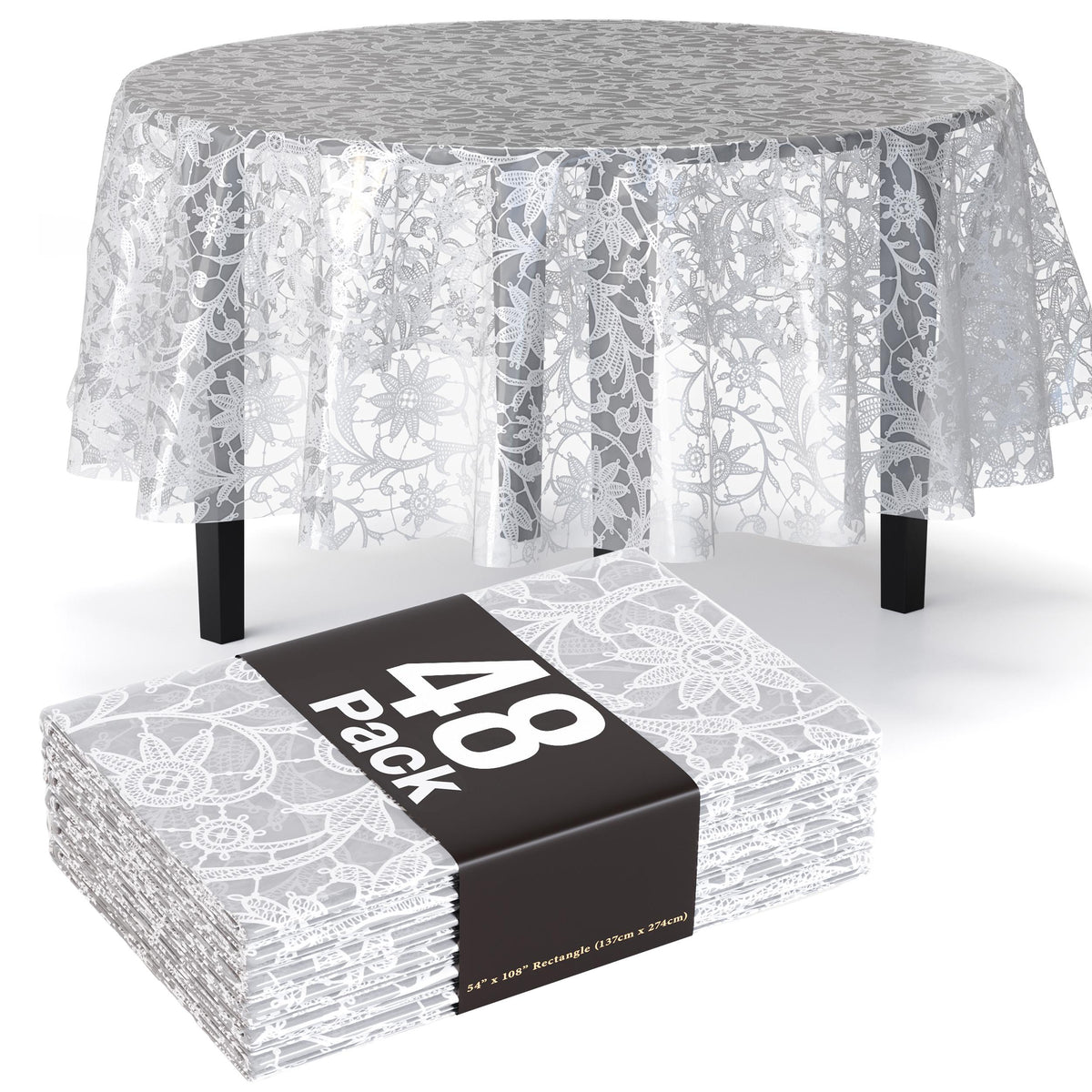 White Lace Printed Plastic Table Covers | 48 Count