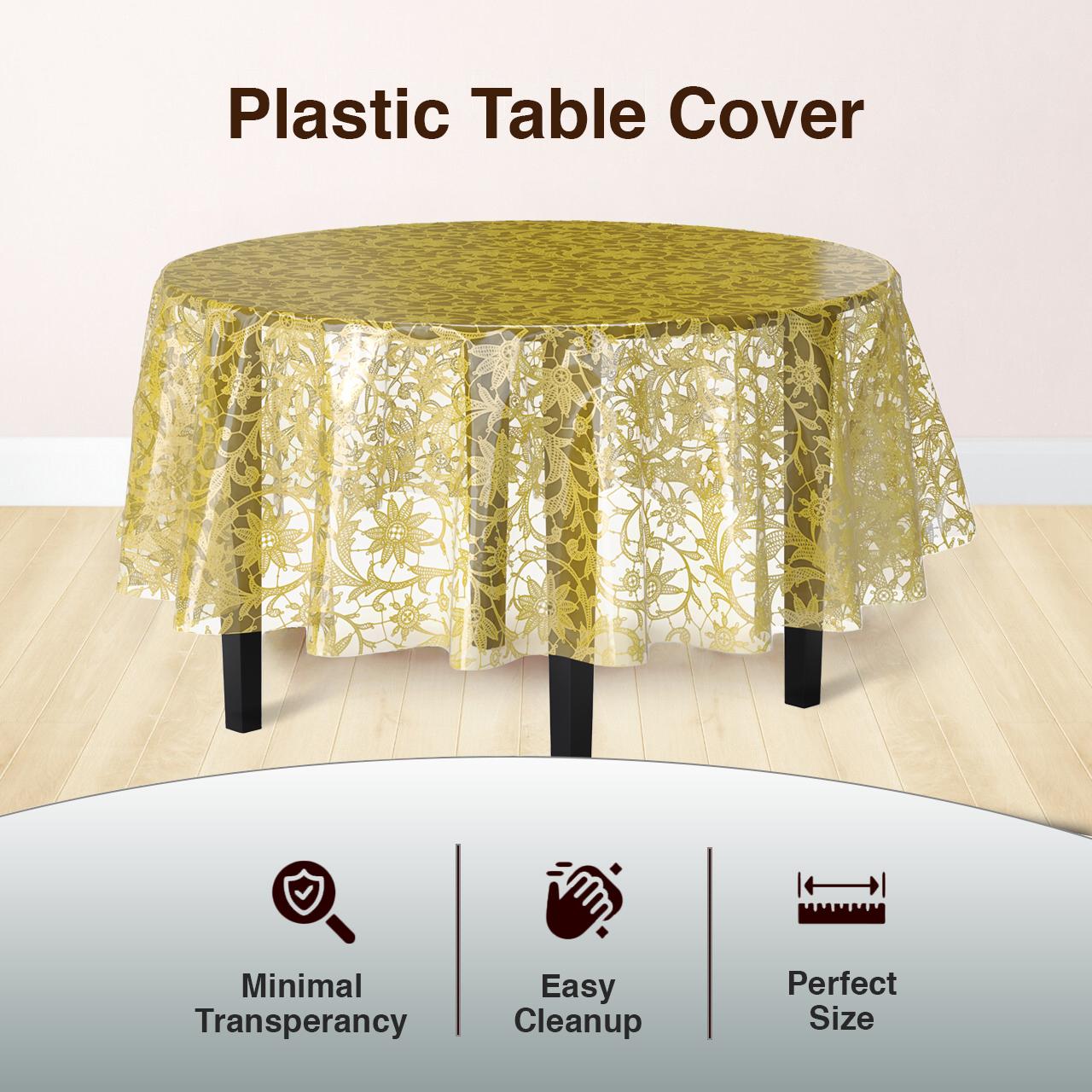 Round Gold Lace Plastic Table Covers | 12 Pack