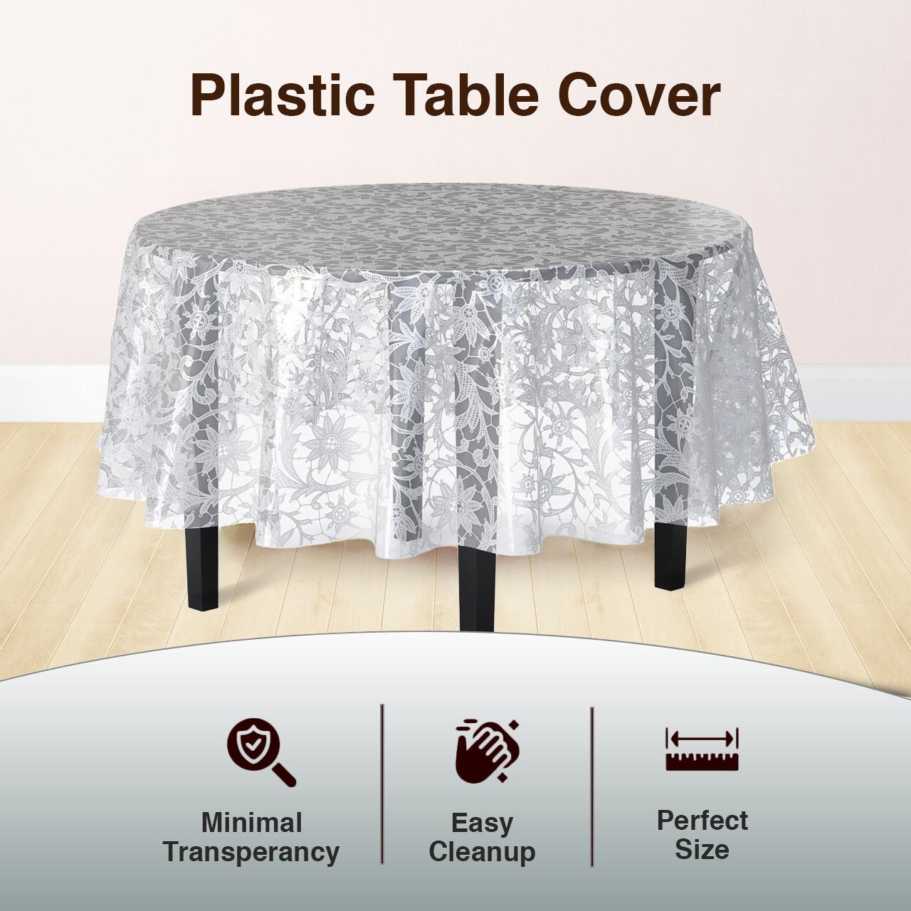 White Lace Printed Plastic Table Covers | 48 Count