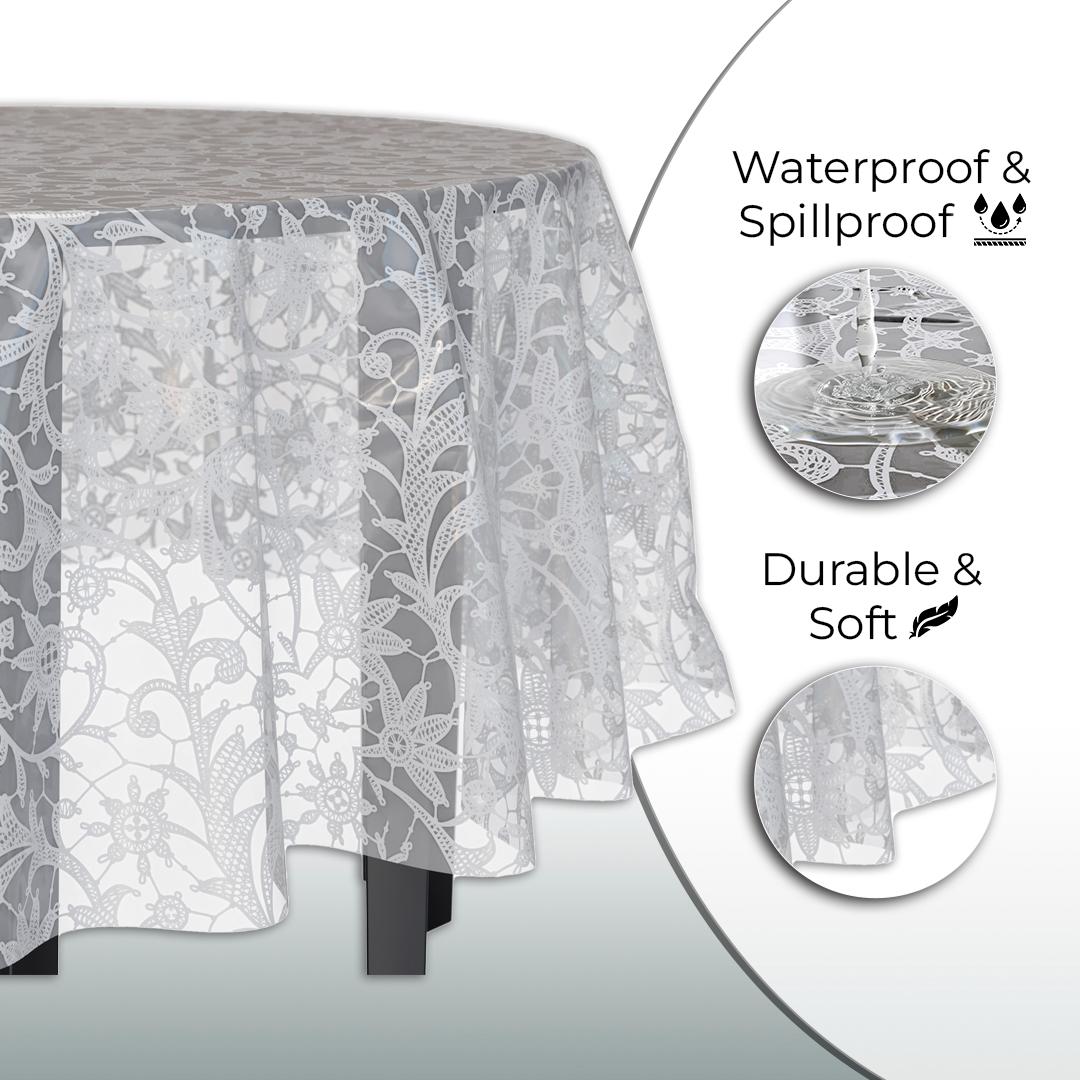 White Lace Printed Plastic Table Covers | 48 Count