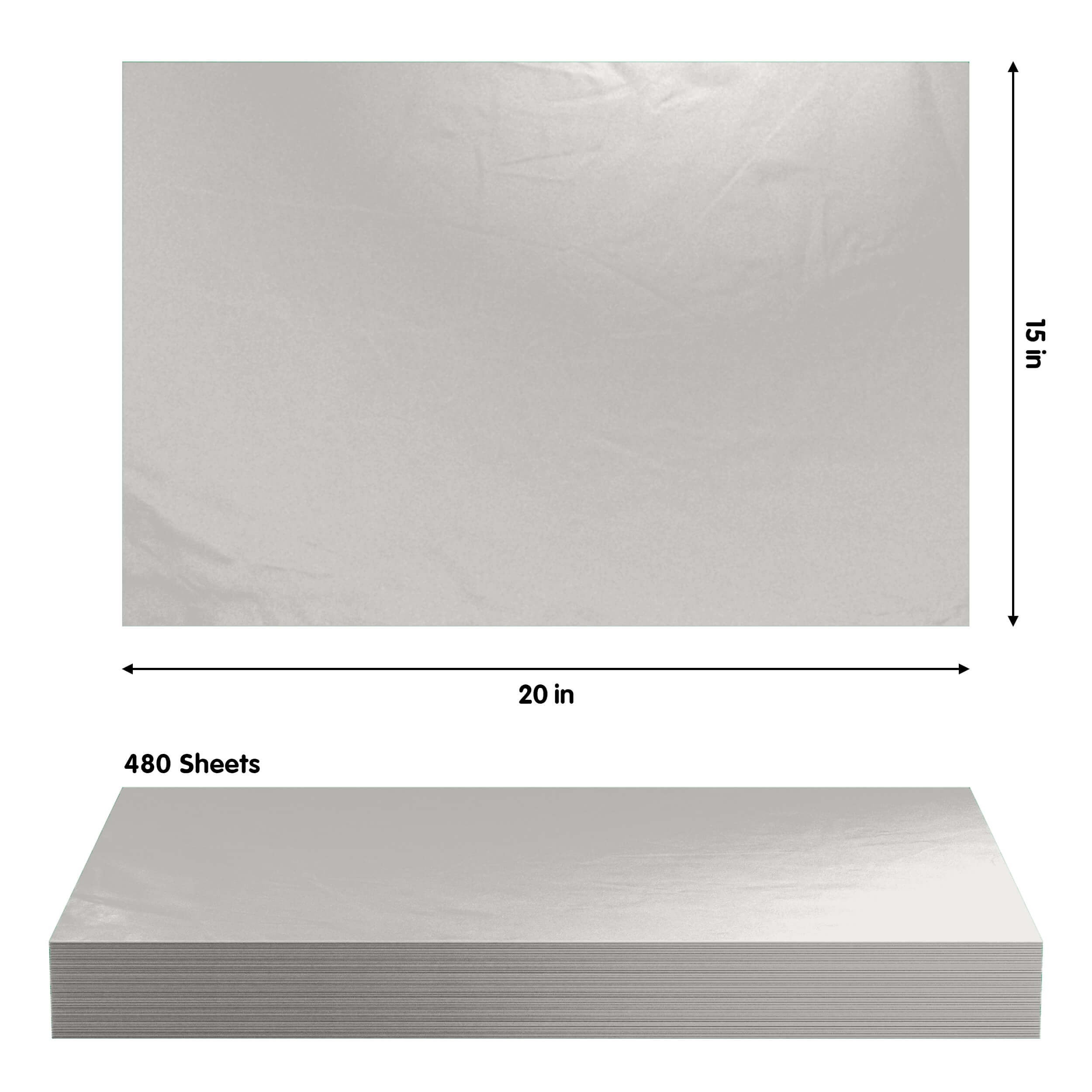 15 In. x 20 In. Silver Tissue Paper | 480 Sheets