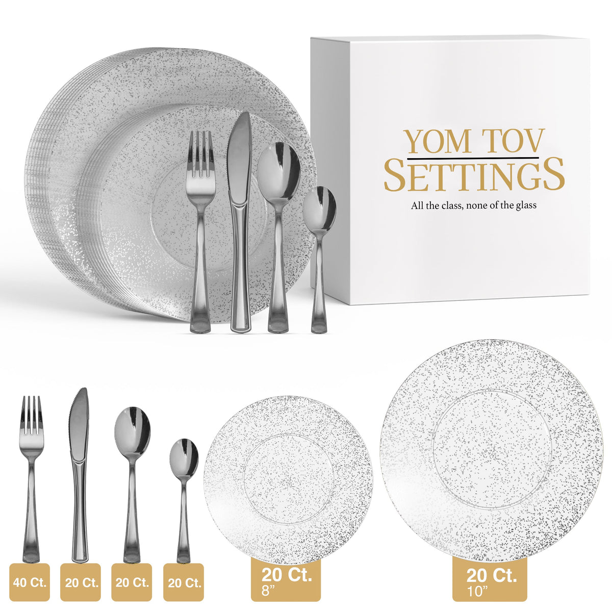 140 Piece Silver Sparkle Combo Set | Serves 20 Guests