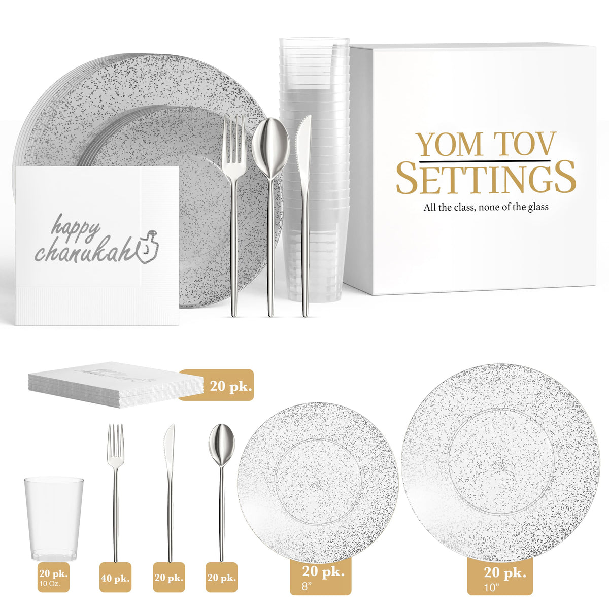 Service for 20 | Silver Sparkle Hanukkah Combo Set