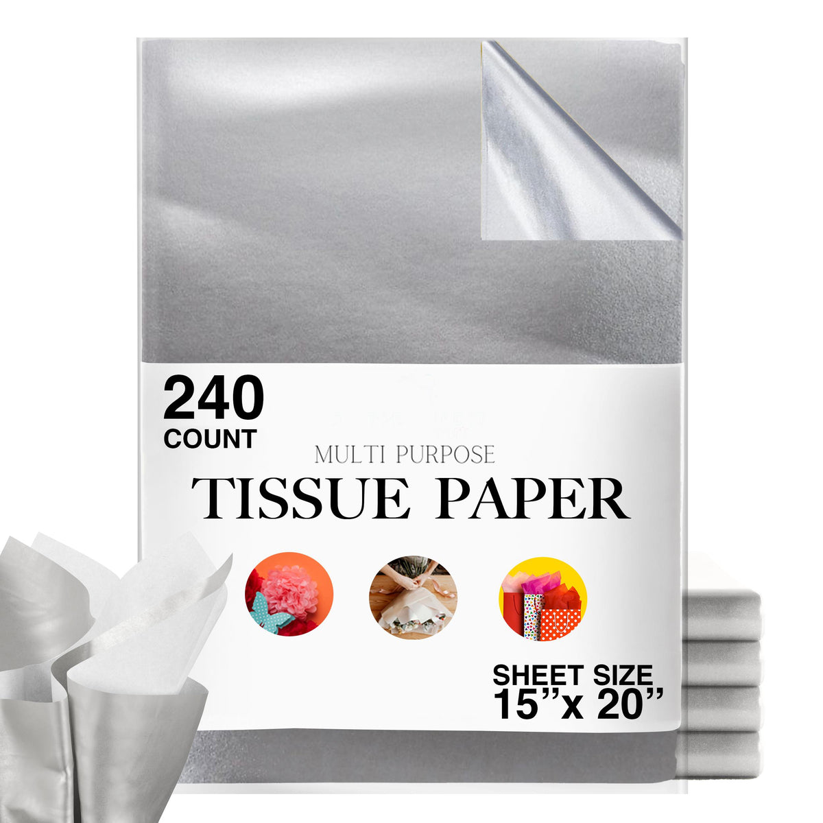 15 In. x 20 In. Silver Tissue Paper | 240 Sheets