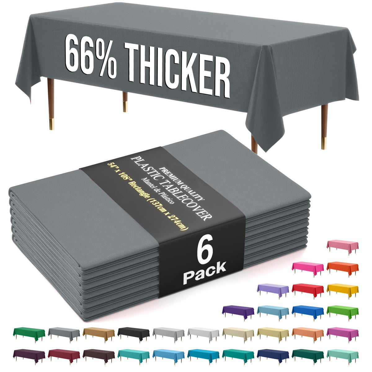 Premium Silver Plastic Table Covers | 6 Pack