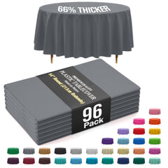 Premium Round Silver Plastic Table Covers | 96 Count