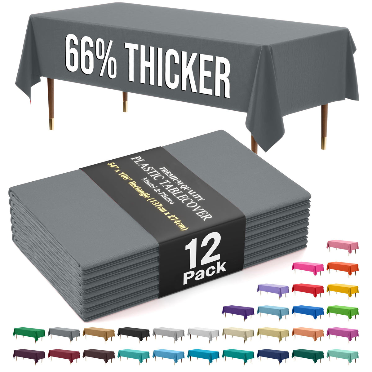 Premium Silver Plastic Table Covers | 12 Count