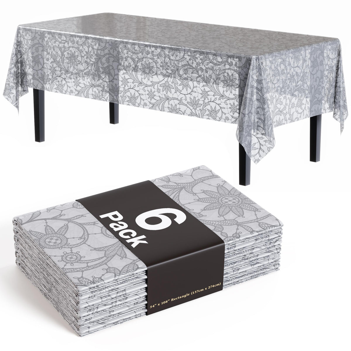 Silver Lace Table Cover | 6 Pack