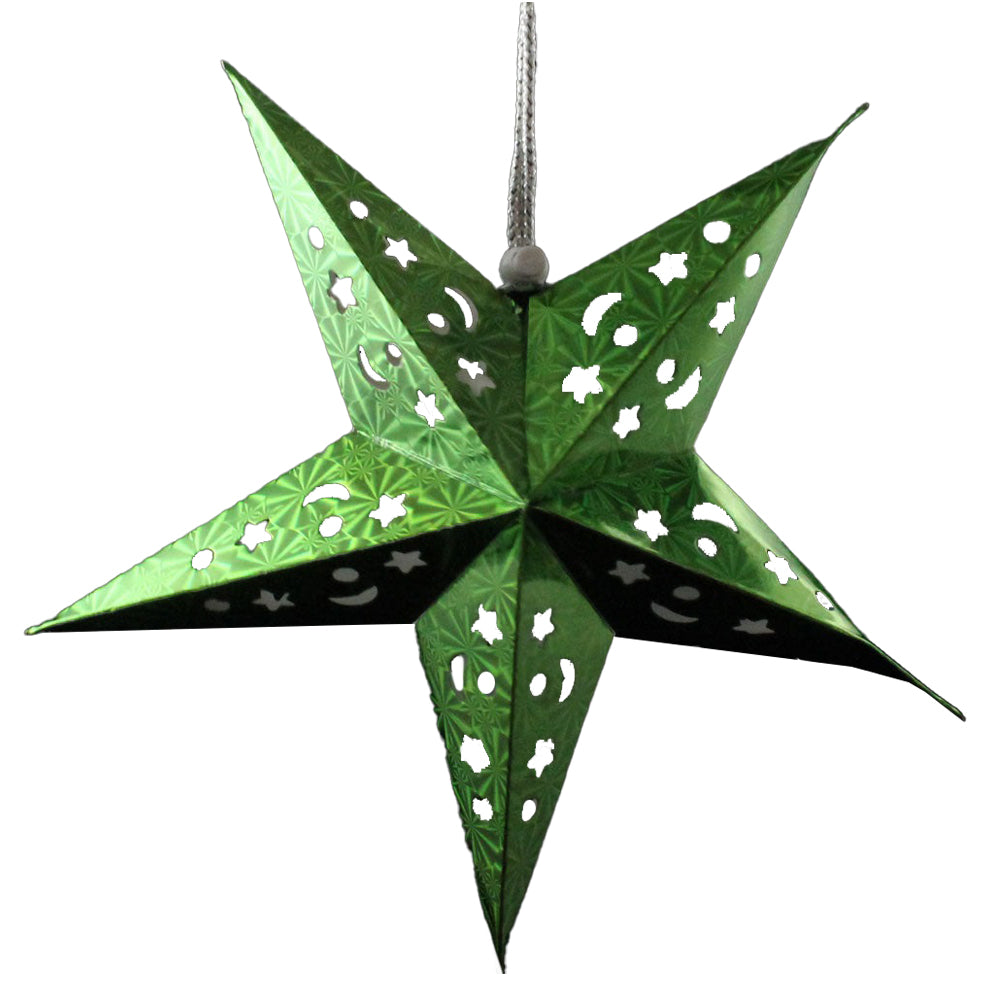 12 In. Holographic Green Paper Star Lantern | 3 Count