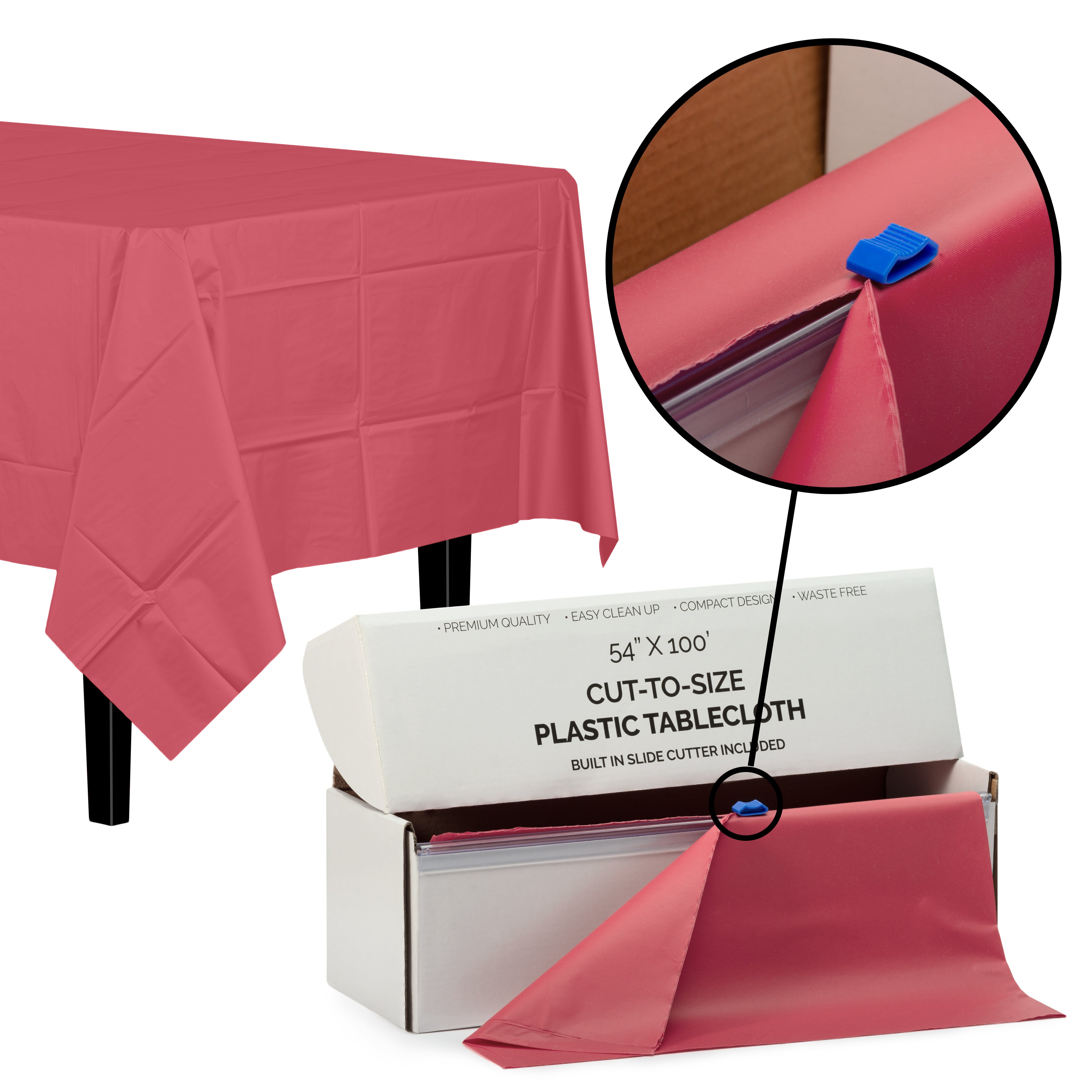 54" X 100' Cut To Size Burgundy Plastic Table Roll | 6 Pack