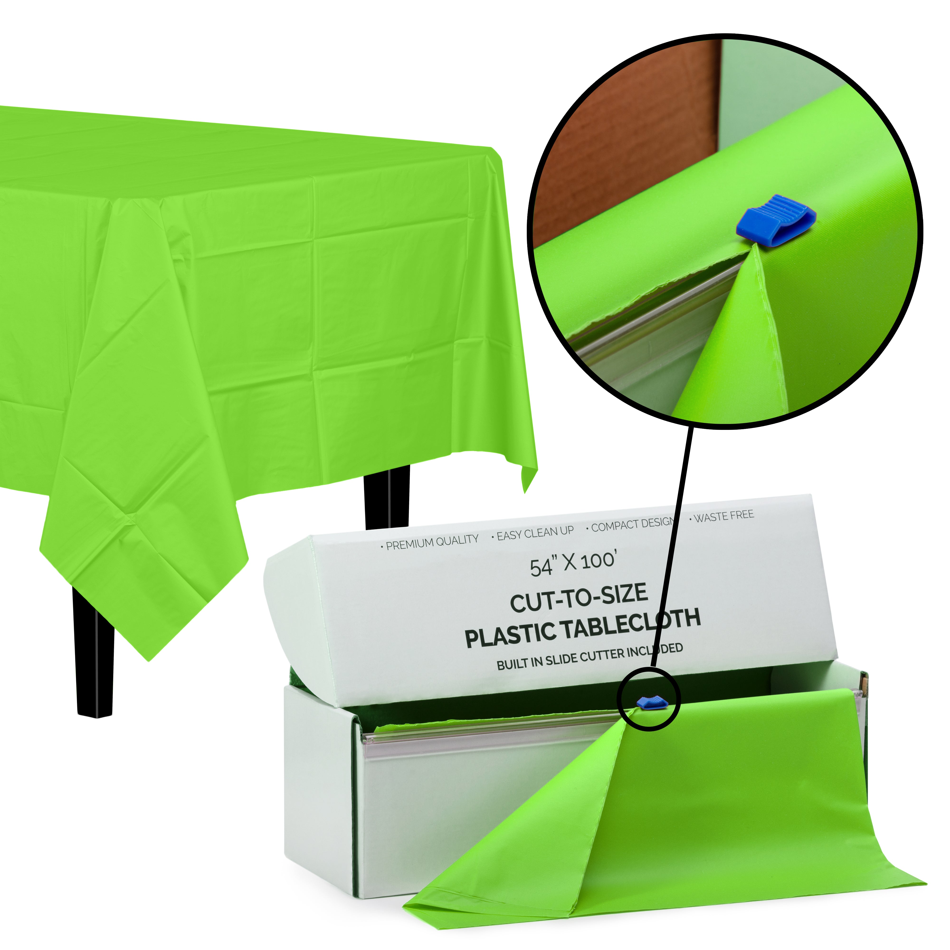 54" X 100' Cut To Size Lime Green Plastic Table Rolls | 6 Pack