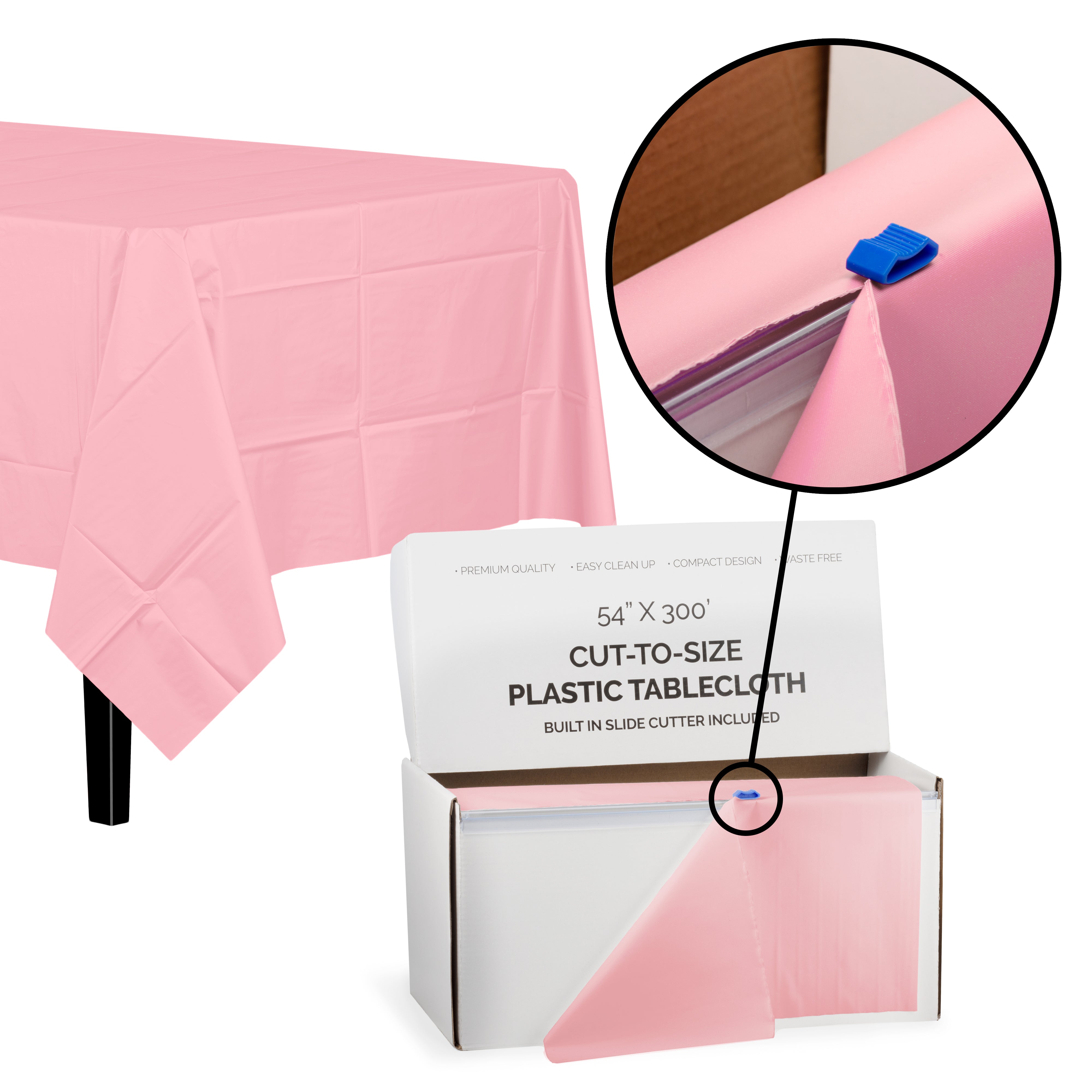54" X 300' Cut To Size Pink Plastic Table Rolls | 4 Pack