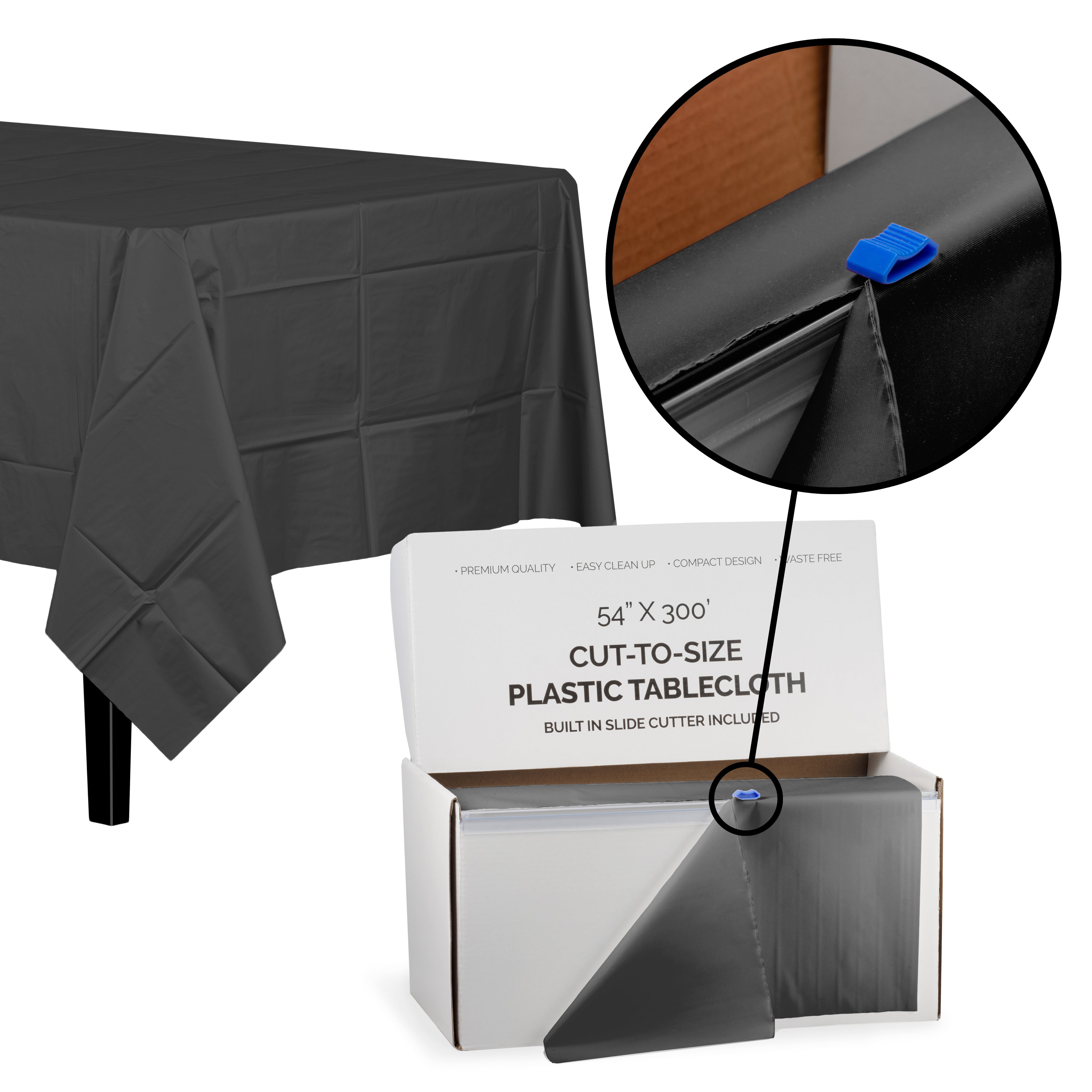 54" X 300' Cut To Size Black Plastic Table Rolls | 4 Pack