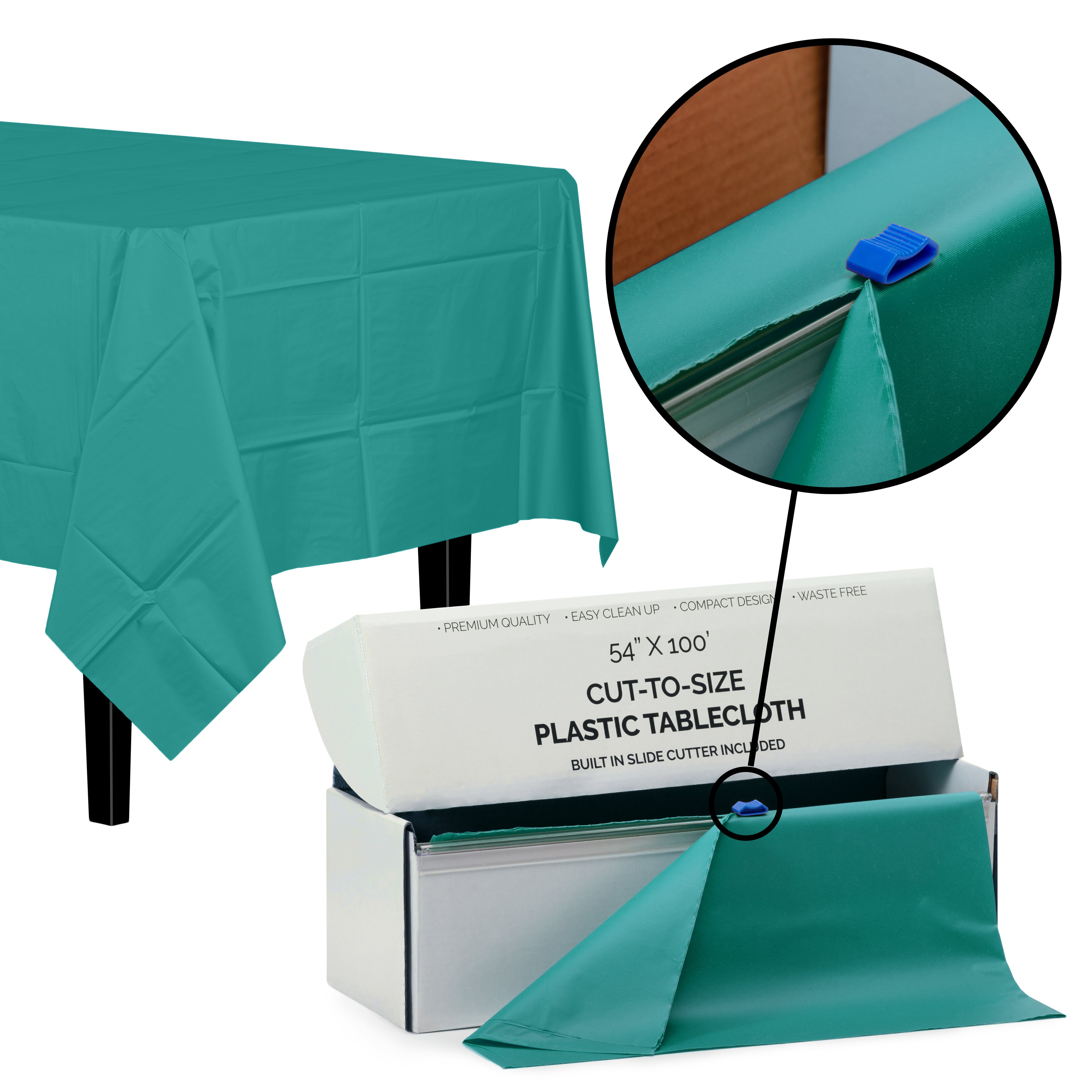 54" X 300' Cut To Size Teal Plastic Table Rolls | 4 Pack