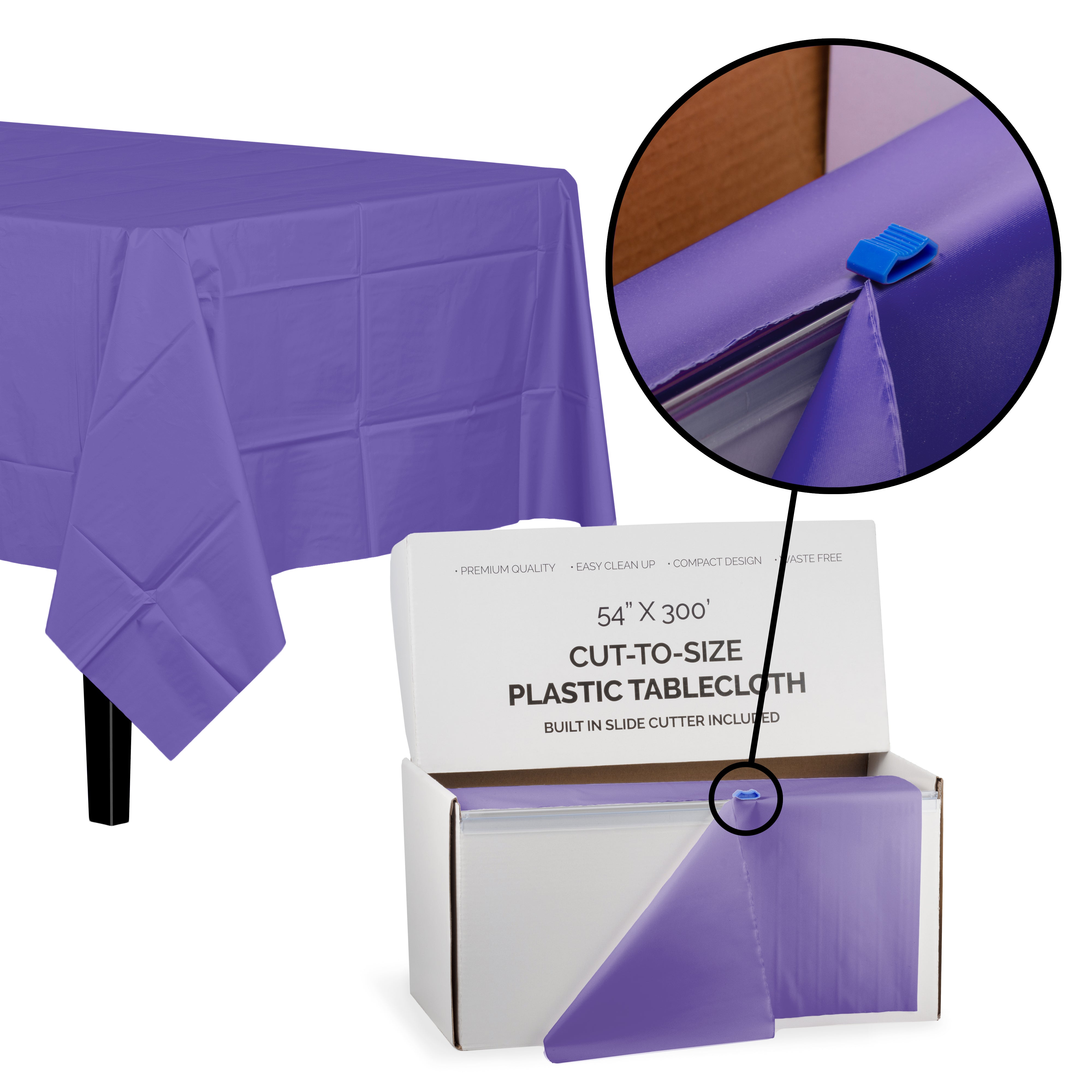 54" X 300' Cut To Size Purple Plastic Table Rolls | 4 Pack