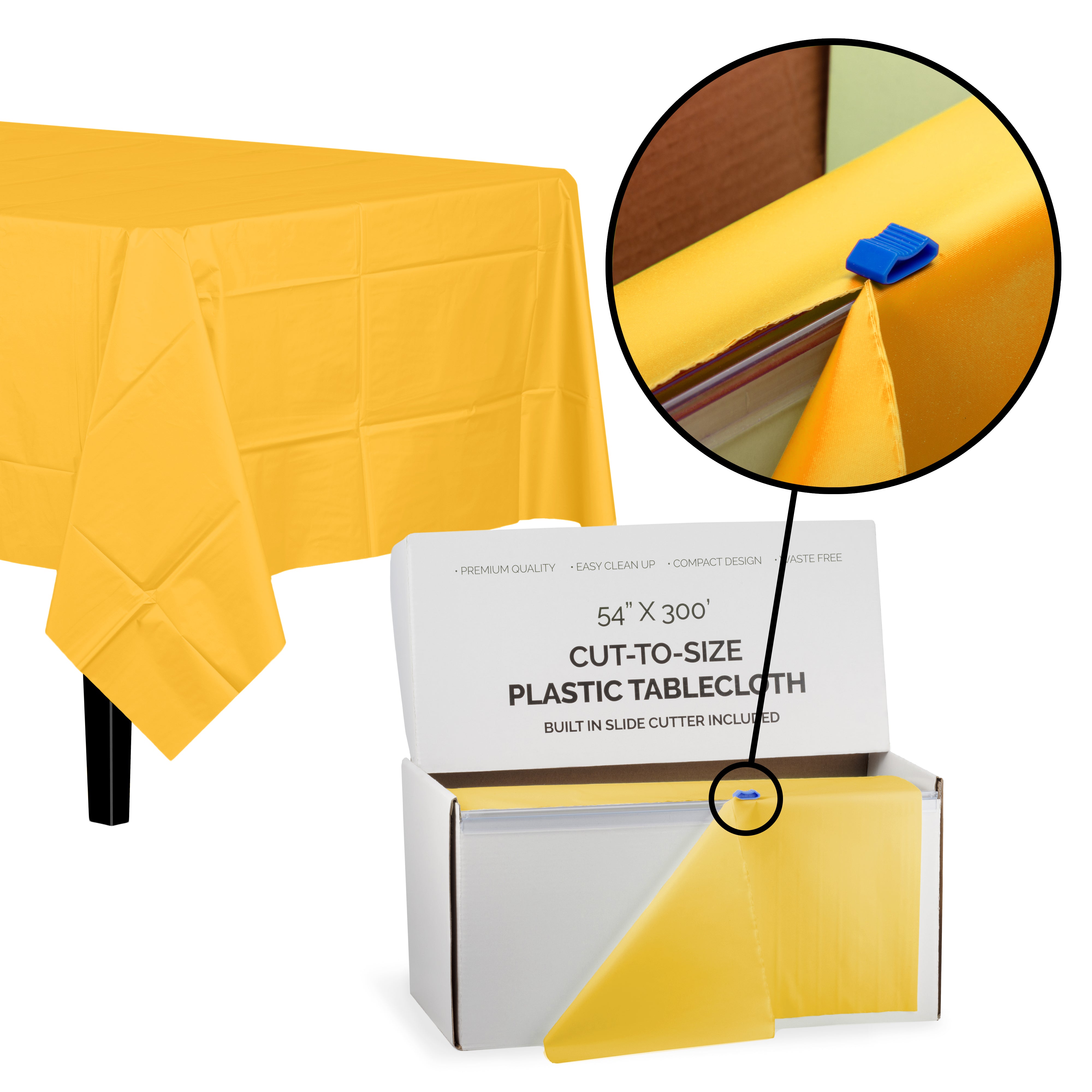 54" X 300' Cut To Size Yellow Plastic Table Rolls | 4 Pack