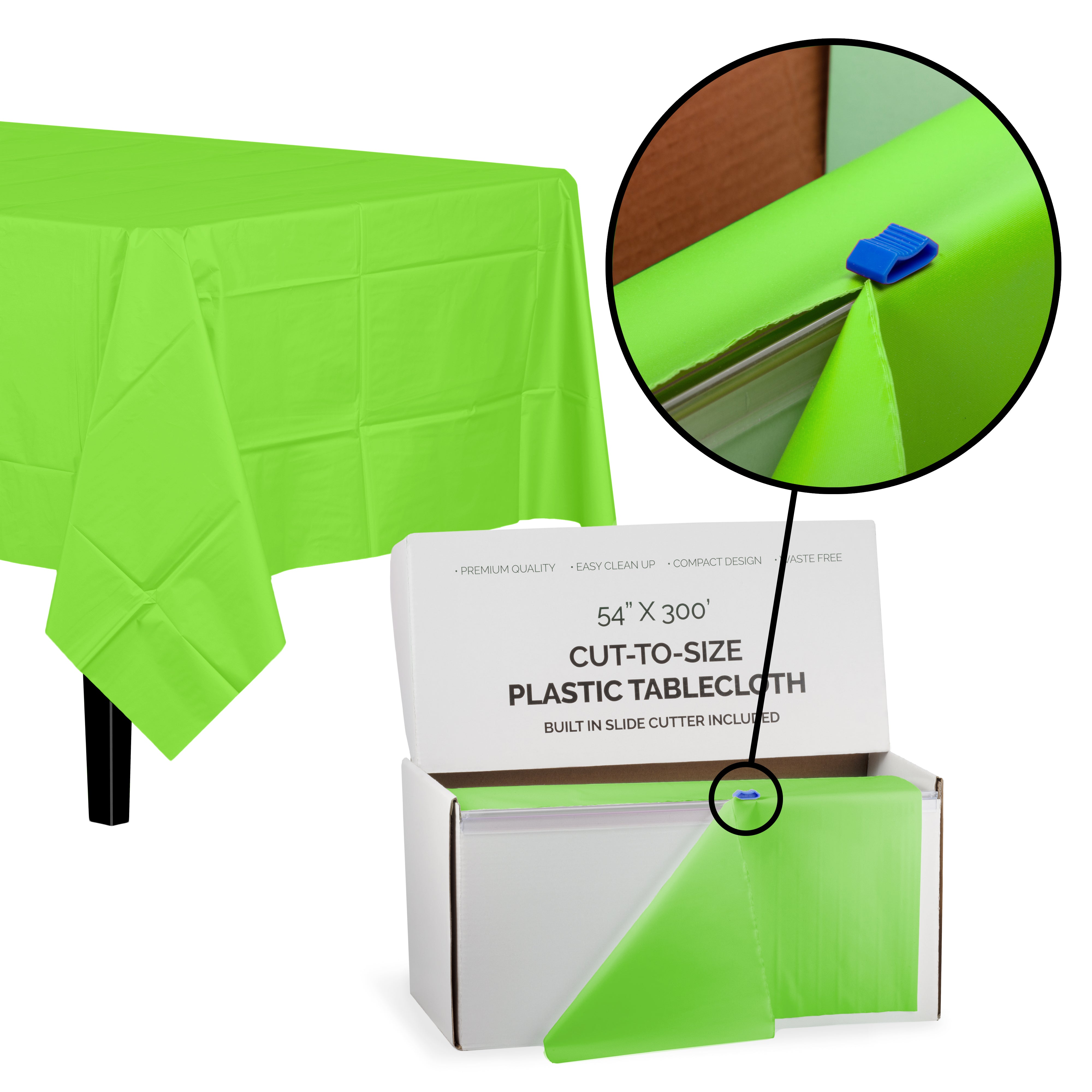 54" X 300' Cut To Size Lime Green Plastic Table Rolls | 4 Pack