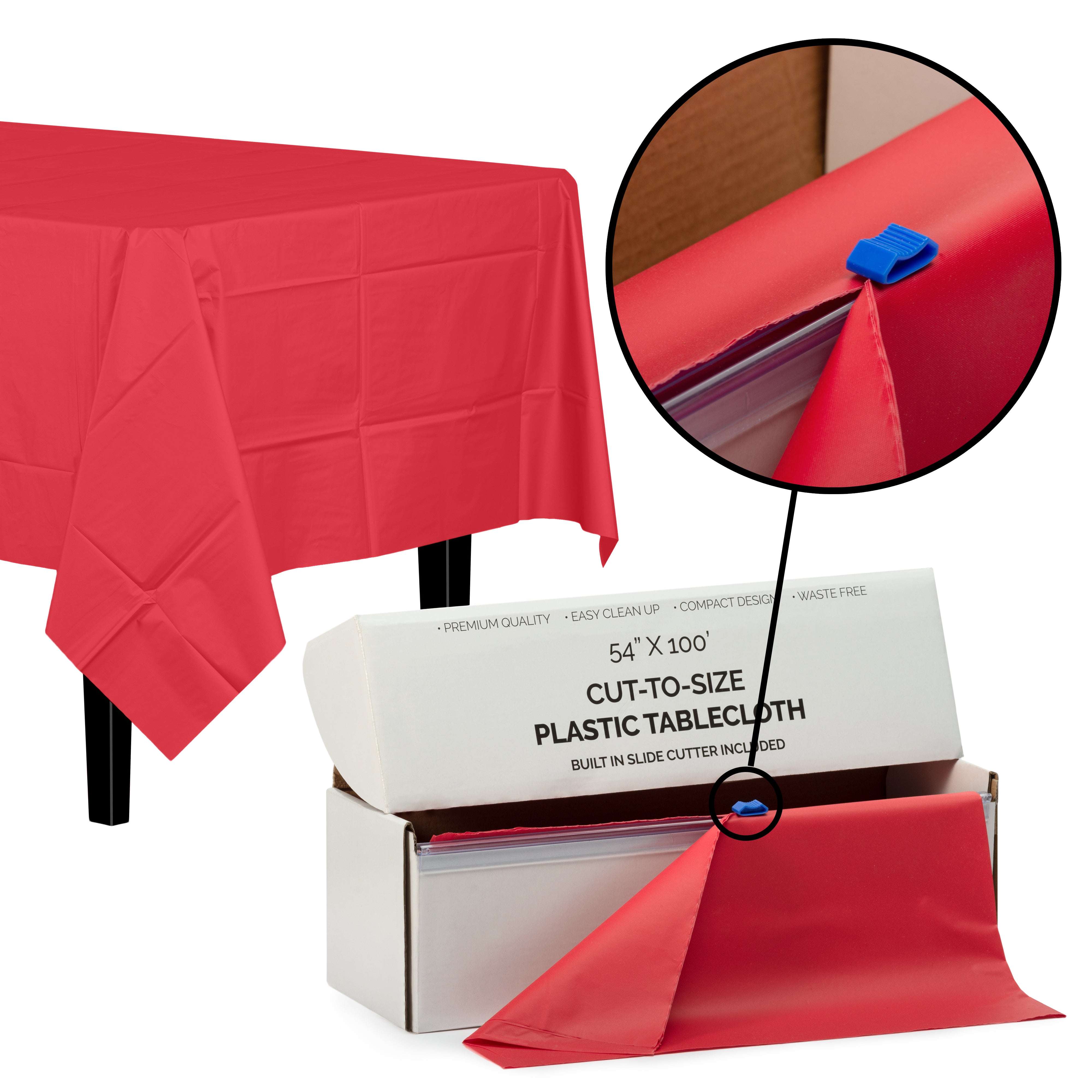 54" X 100' Cut To Size Red Plastic Table Rolls | 6 Pack