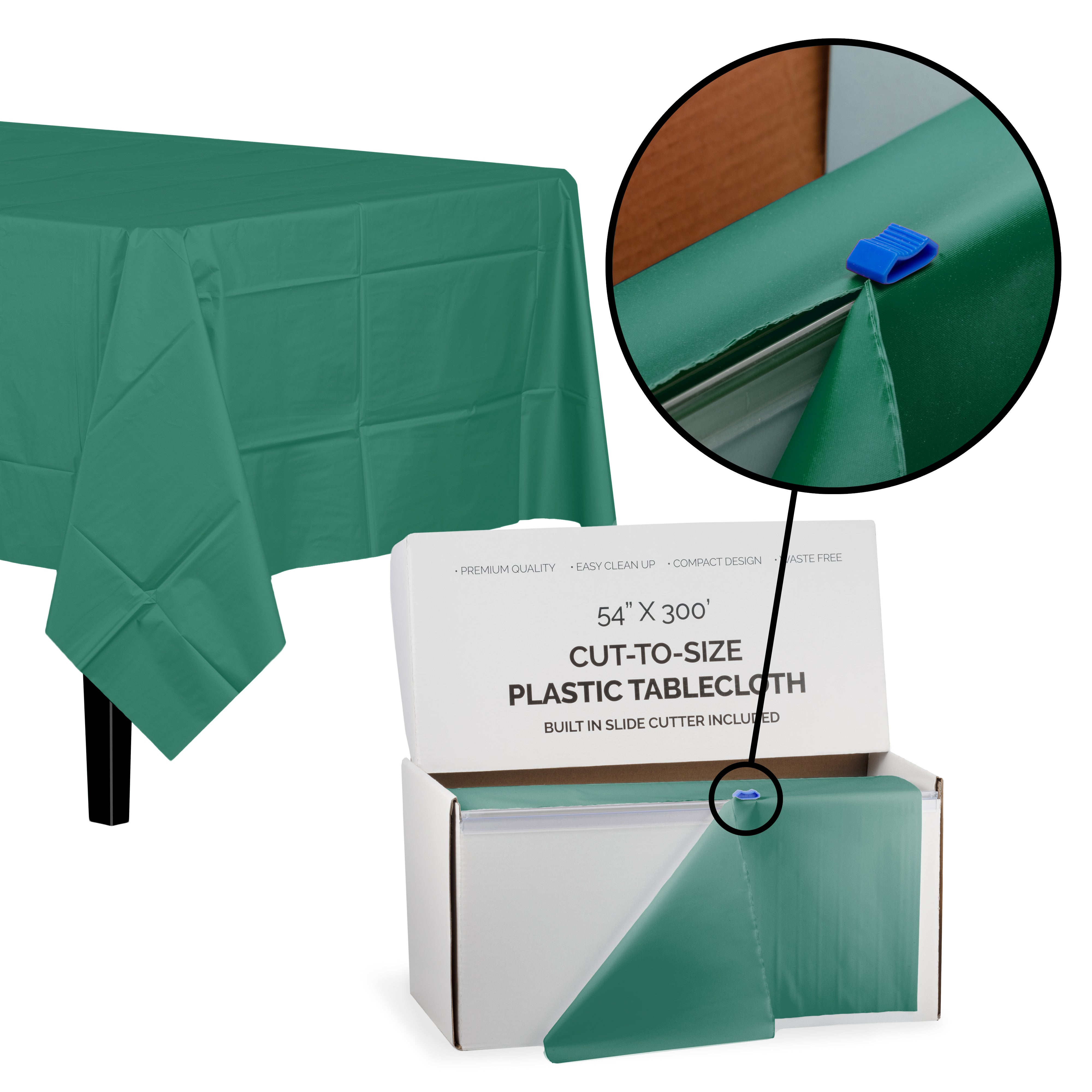 54" X 300' Cut To Size Dark Green Plastic Table Rolls | 4 Pack