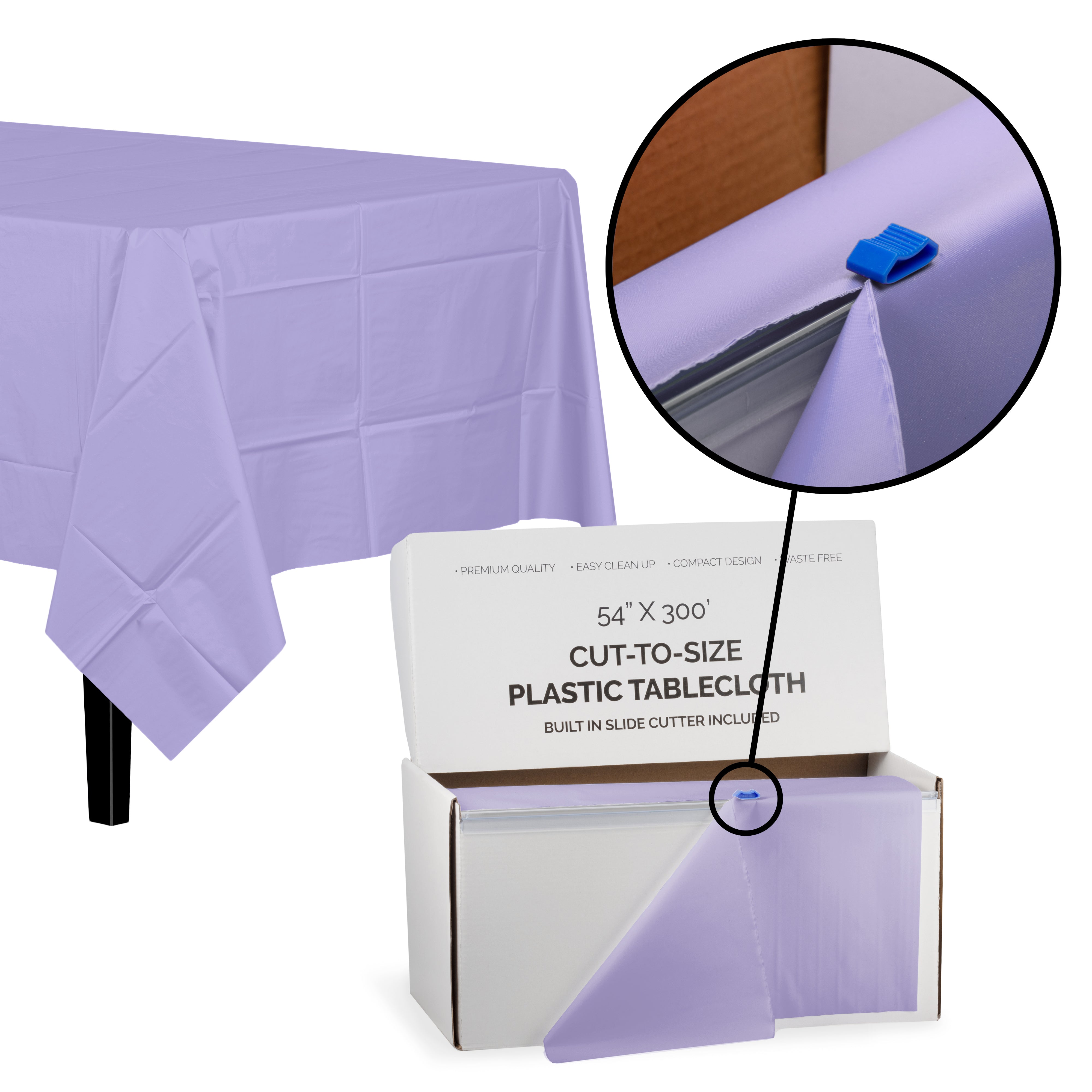 54" X 300' Cut To Size Lavender Plastic Table Rolls | 4 Pack