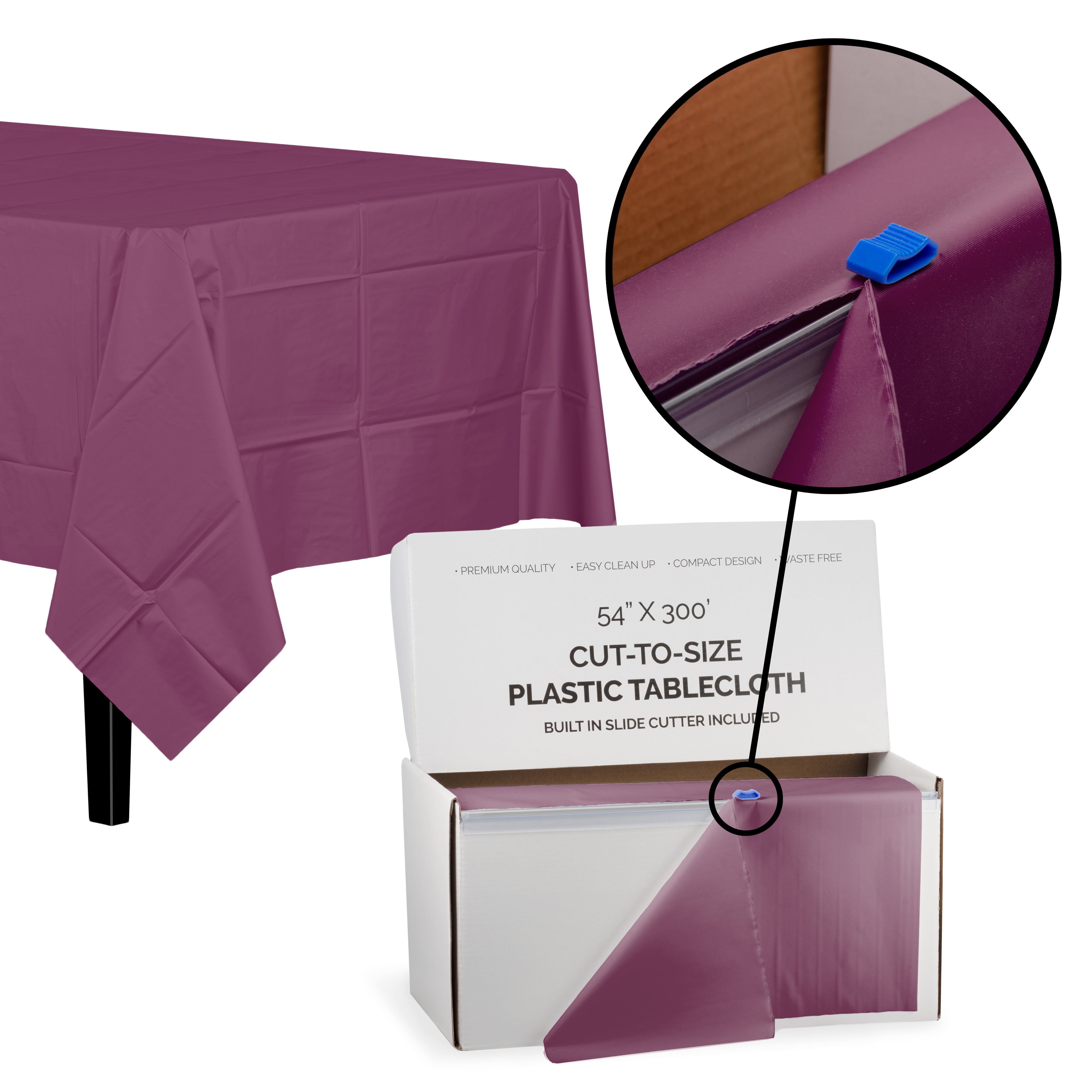 54 In. x 300 Ft. Cut To Size Plum Plastic Table Rolls | 4 Pack