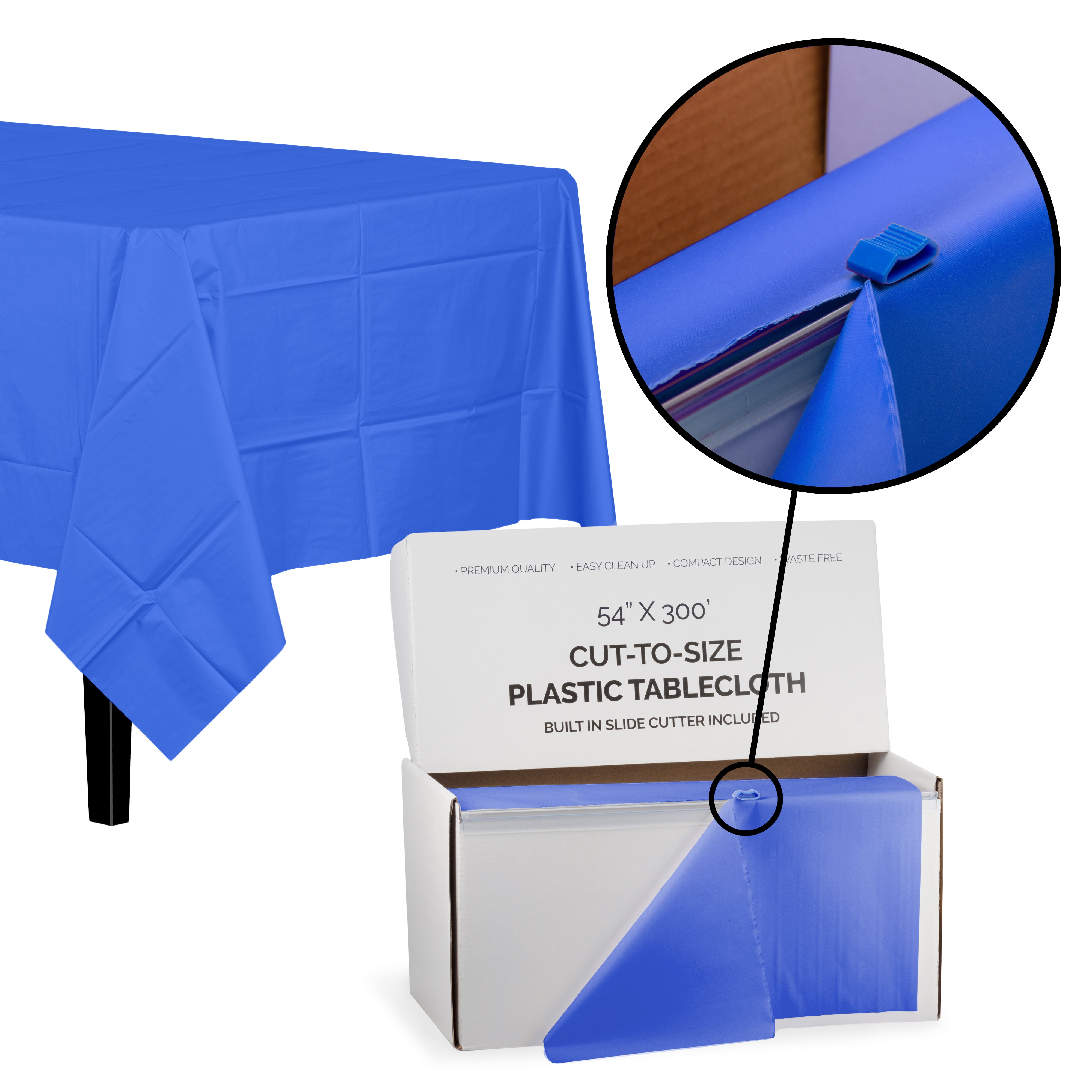 54" X 300' Cut To Size Dark Blue Plastic Table Rolls | 4 Pack