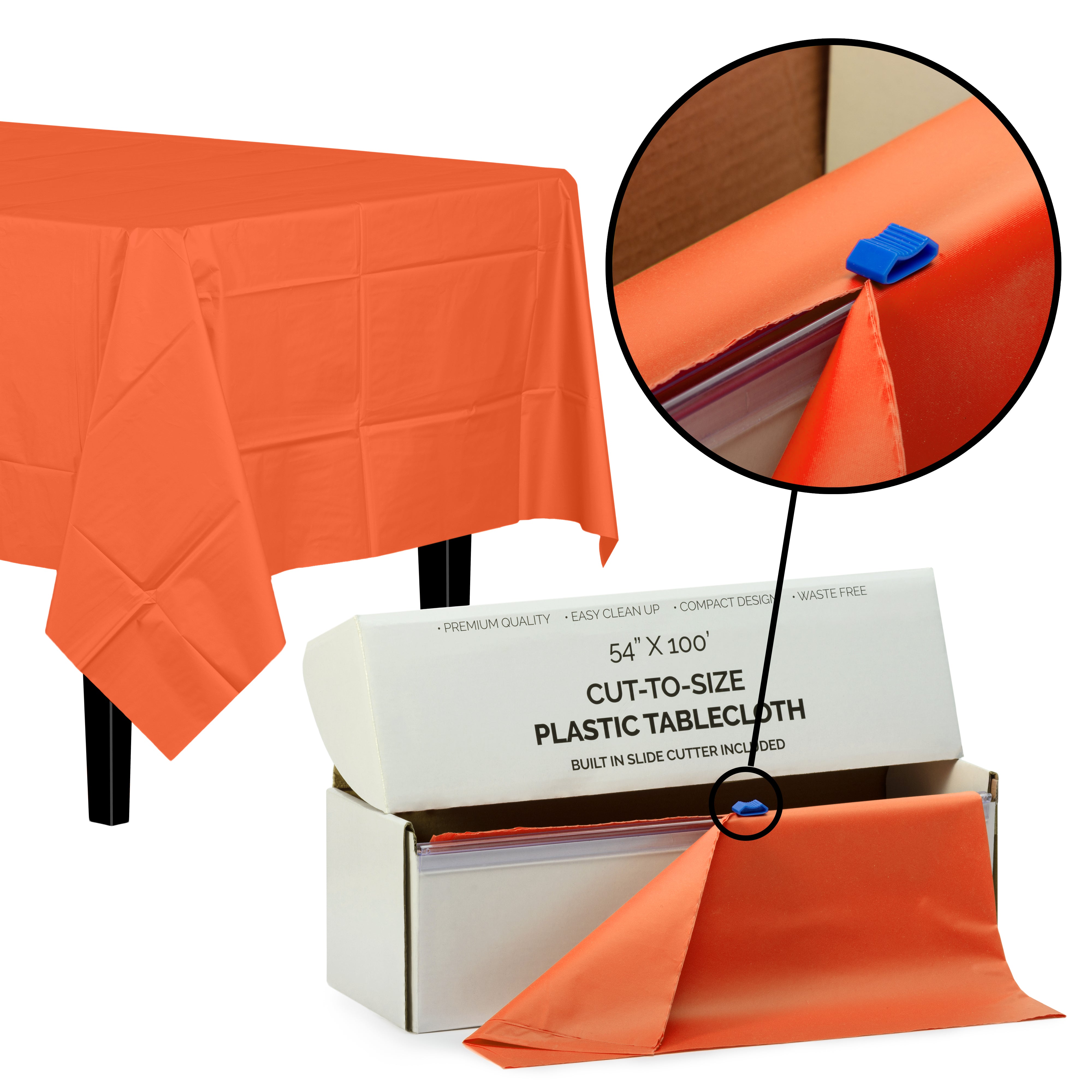 54" X 100' Cut To Size Orange Plastic Table Rolls | 6 Pack