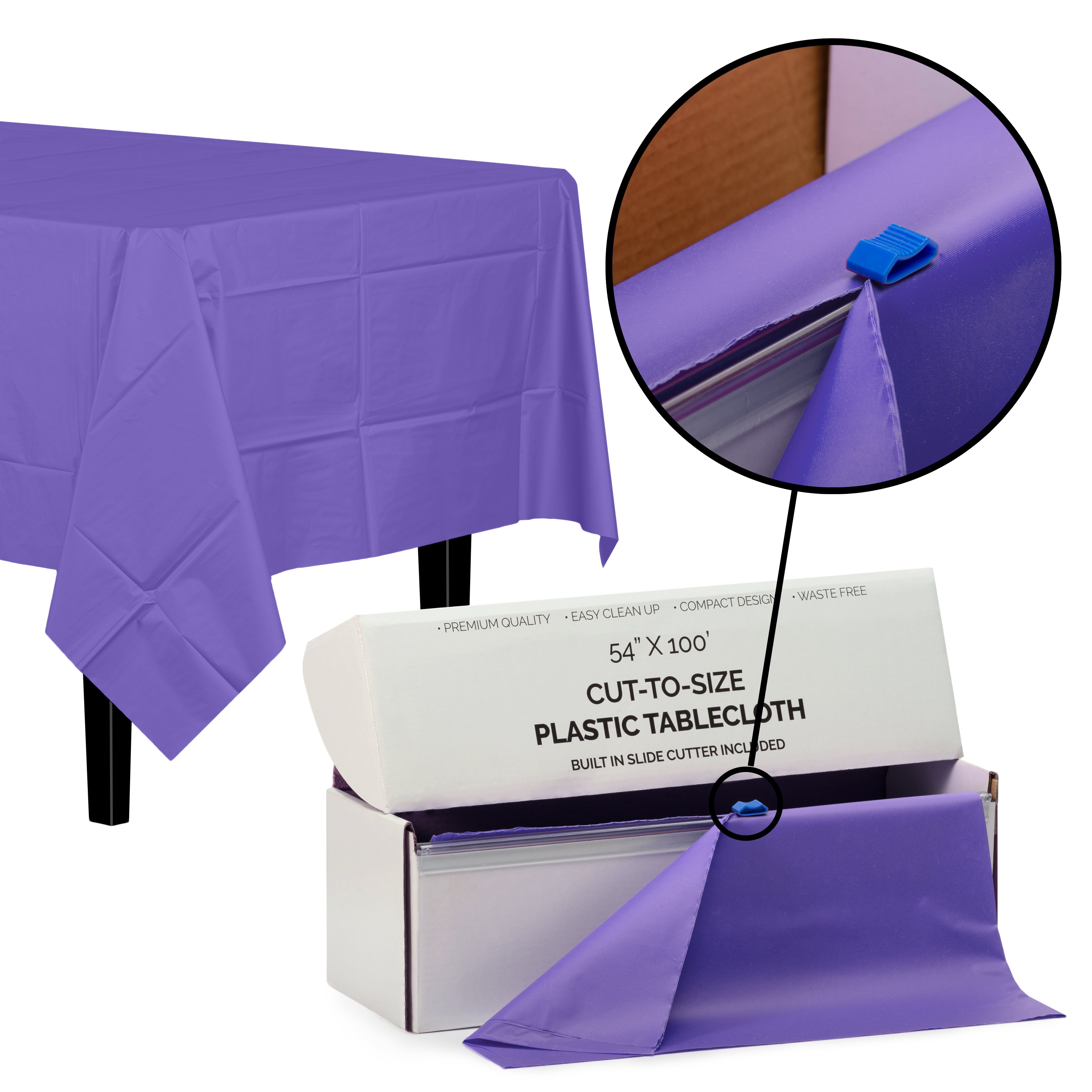 54" X 100' Cut To Size Purple Plastic Table Rolls | 6 Pack