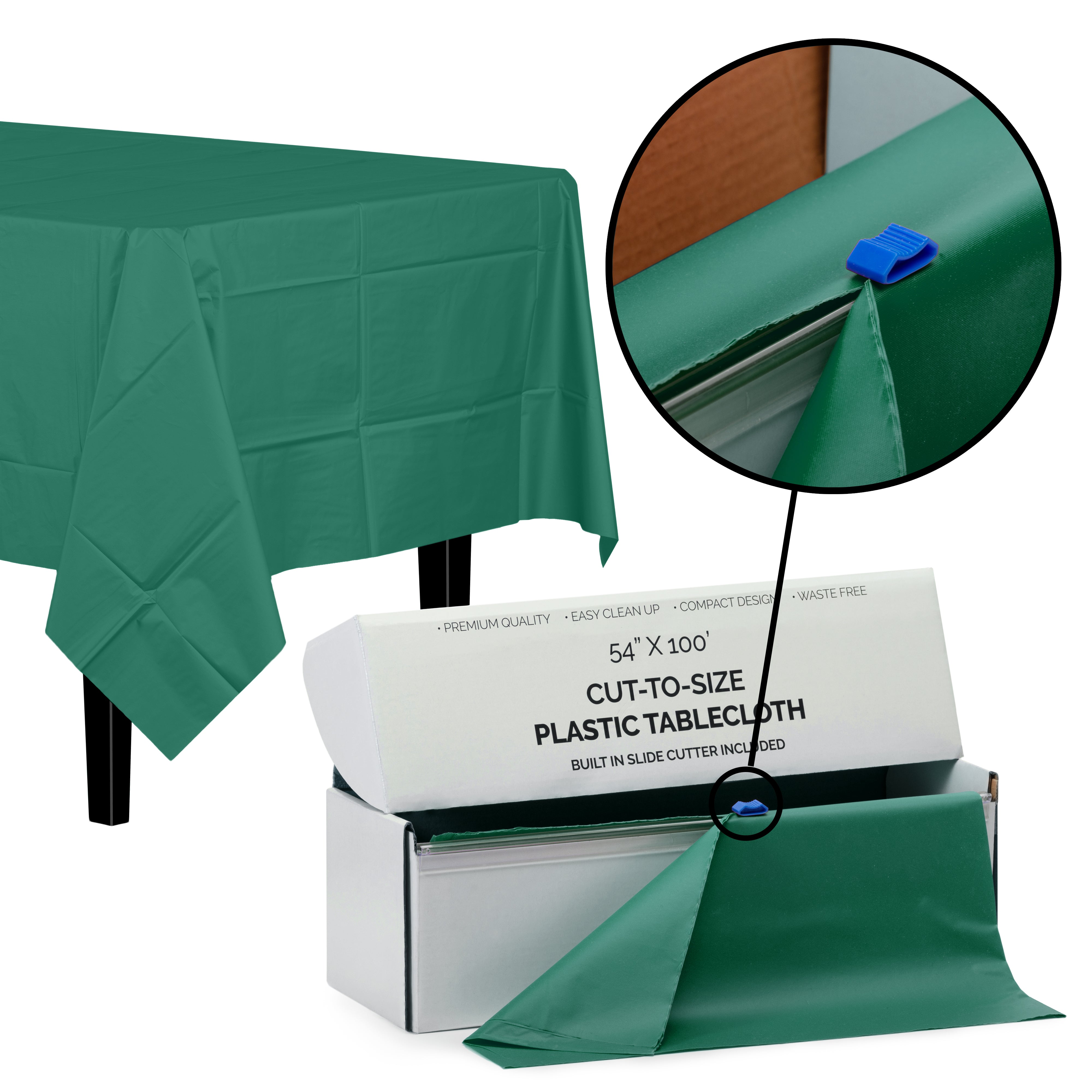 54" X 100' Cut To Size Dark Green Plastic Table Roll | 6 Pack