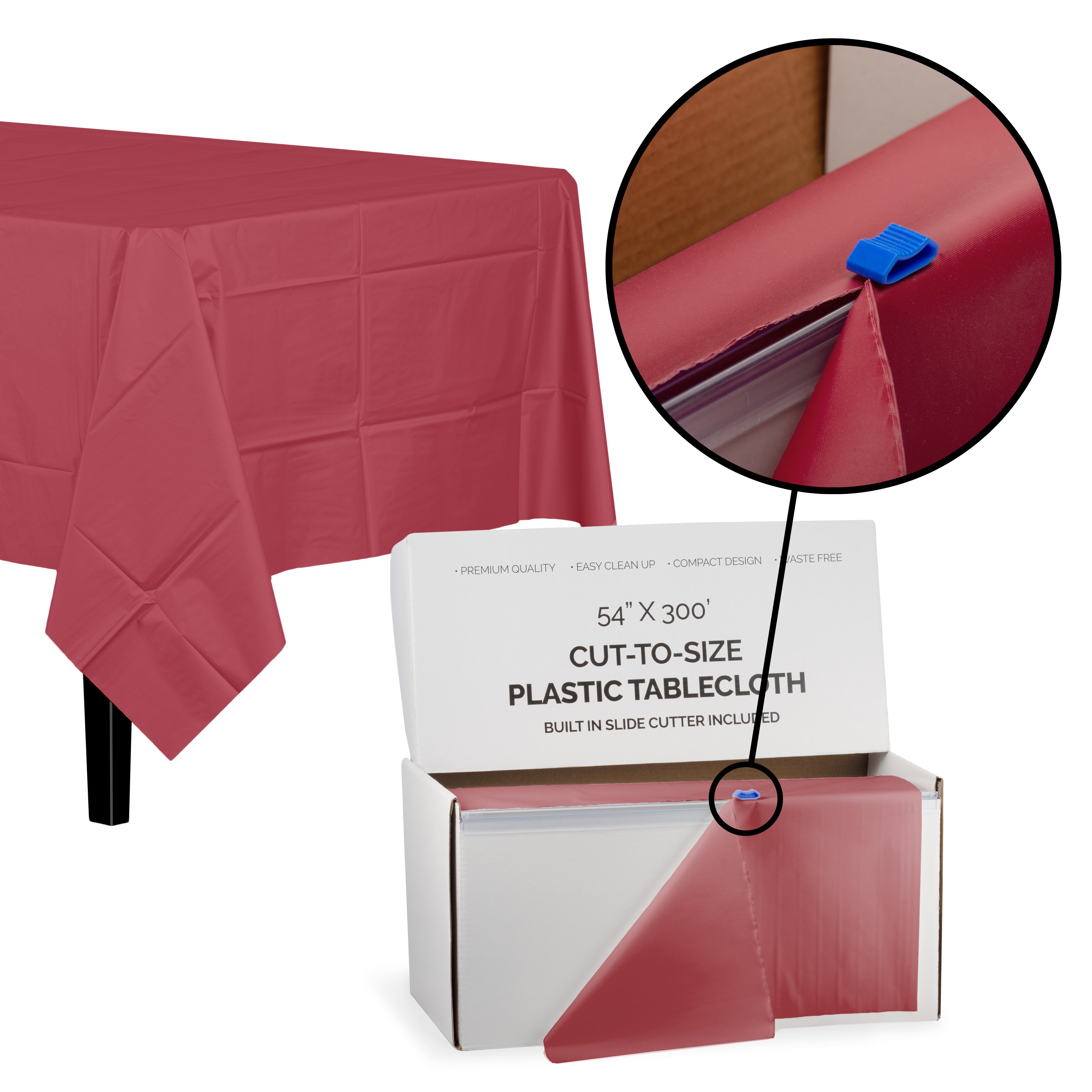 54" X 300' Cut To Size Burgundy Plastic Table Rolls | 4 Pack