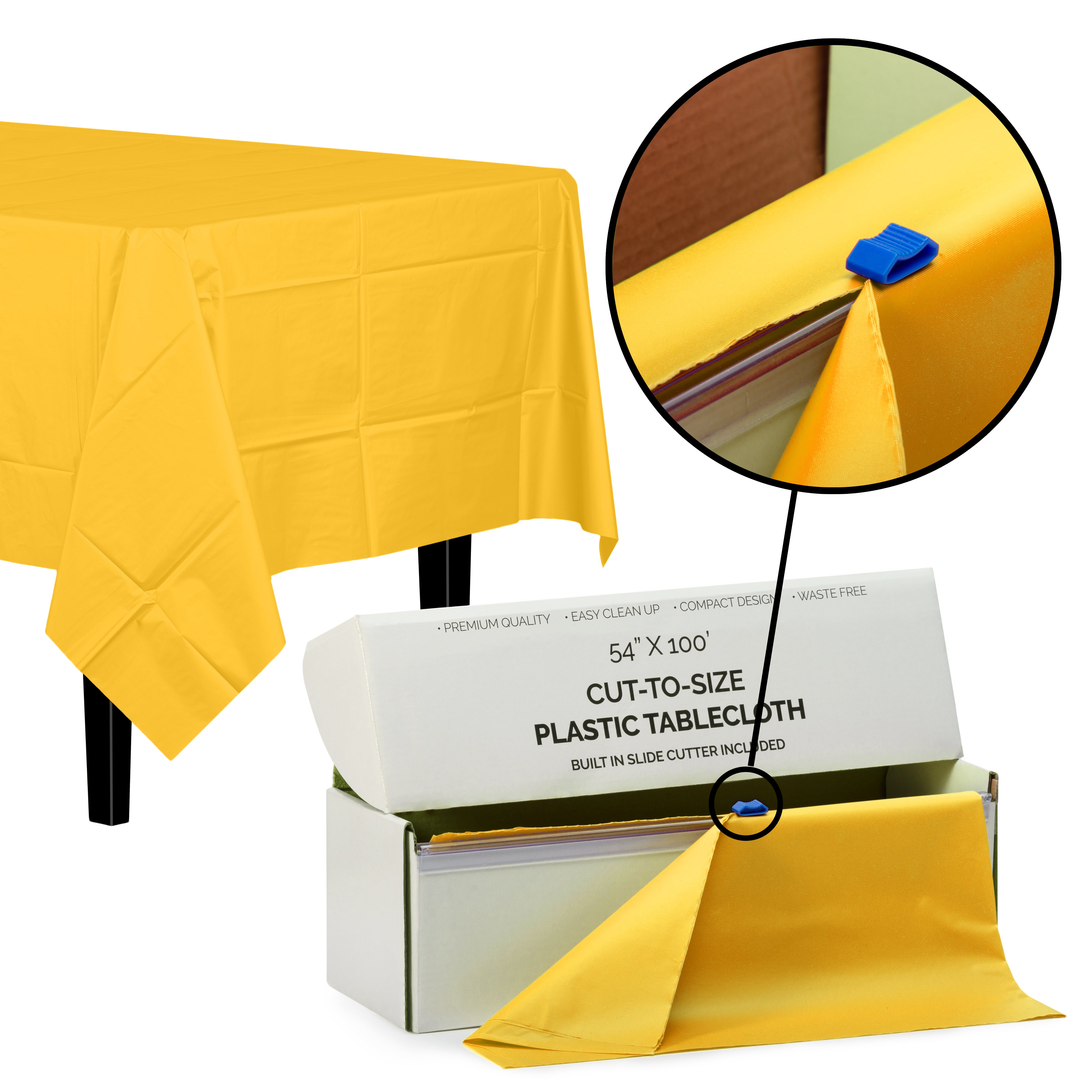 54" X 100' Cut To Size Yellow Plastic Table Rolls | 6 Pack