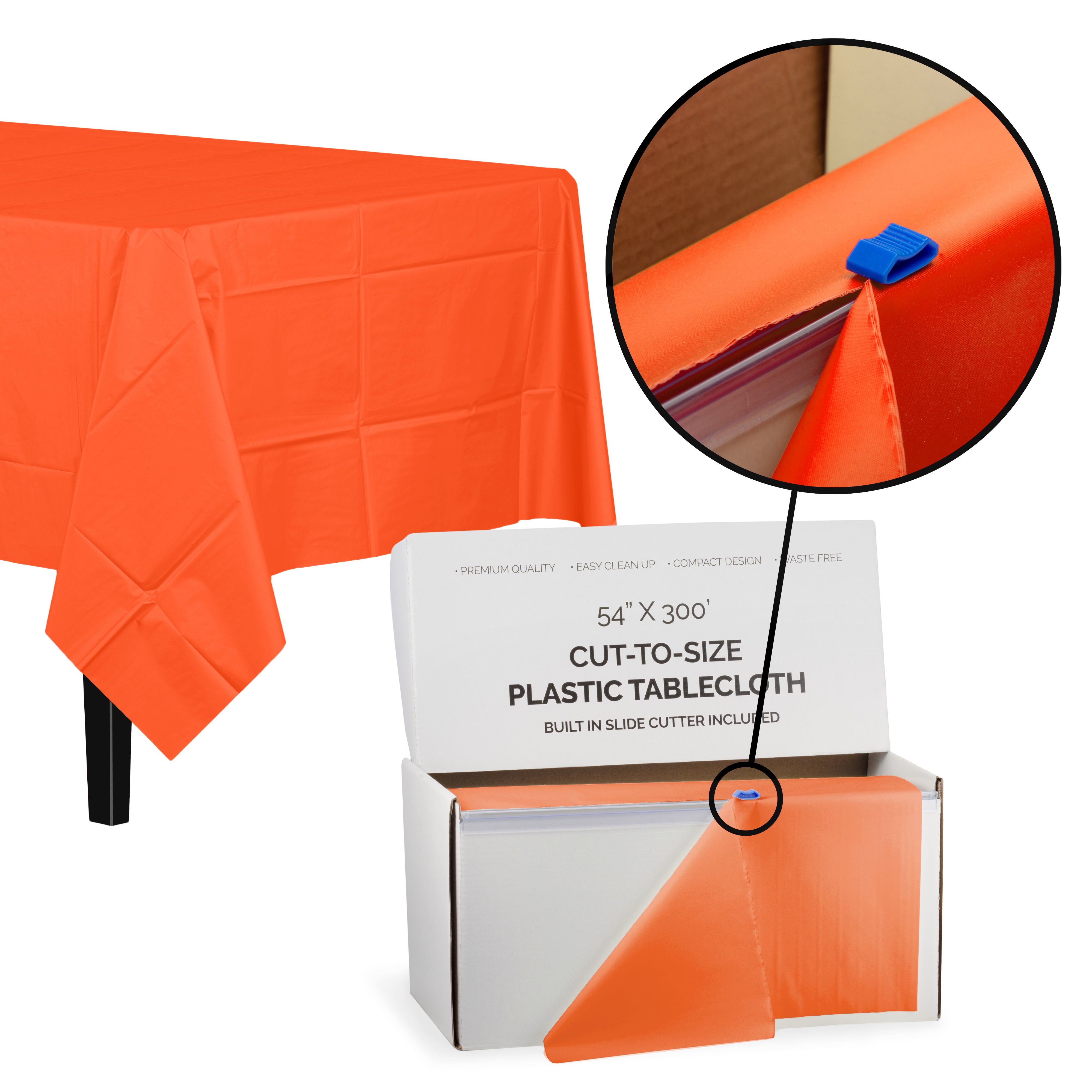 54" X 300' Cut To Size Orange Plastic Table Rolls | 4 Pack