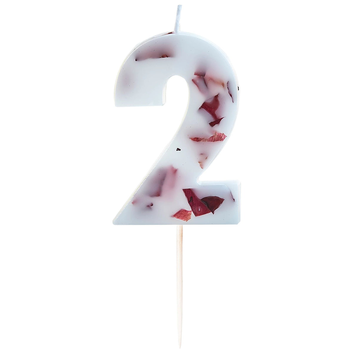 Ginger Ray Pressed Petal Number 2 Birthday Candle, Red/White - Pack of 5