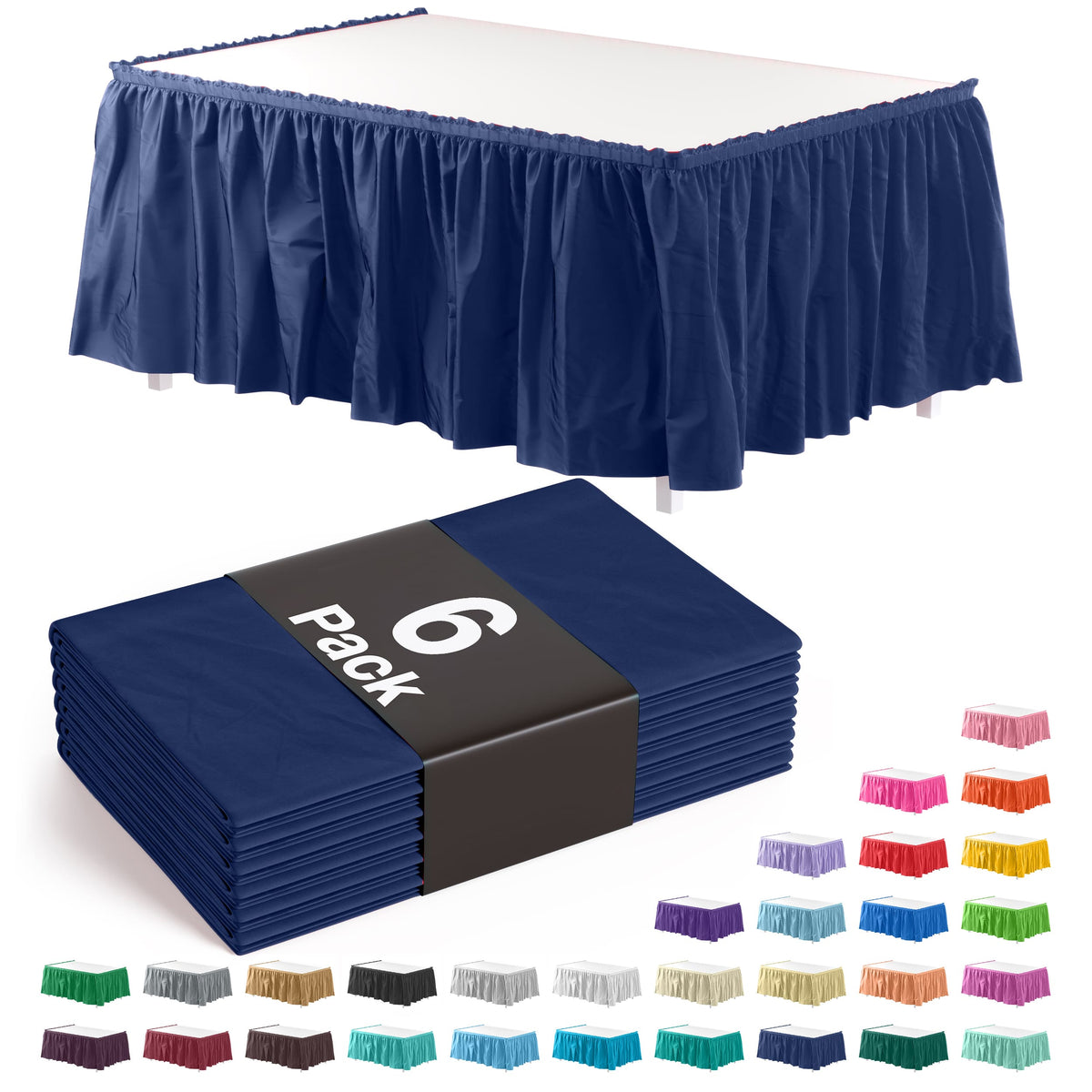 Navy Plastic Table Skirt | 6 Pack