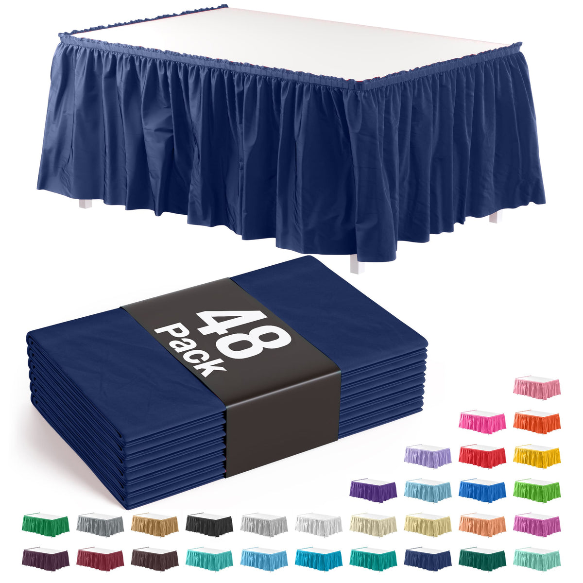 Navy Plastic Table Skirt | Case of 48
