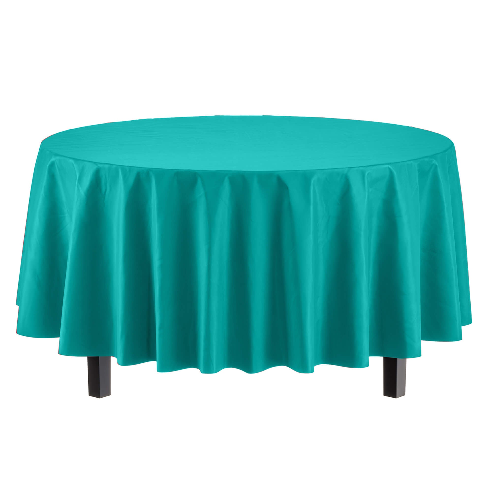 Teal Round Plastic Table Covers | 48 Count