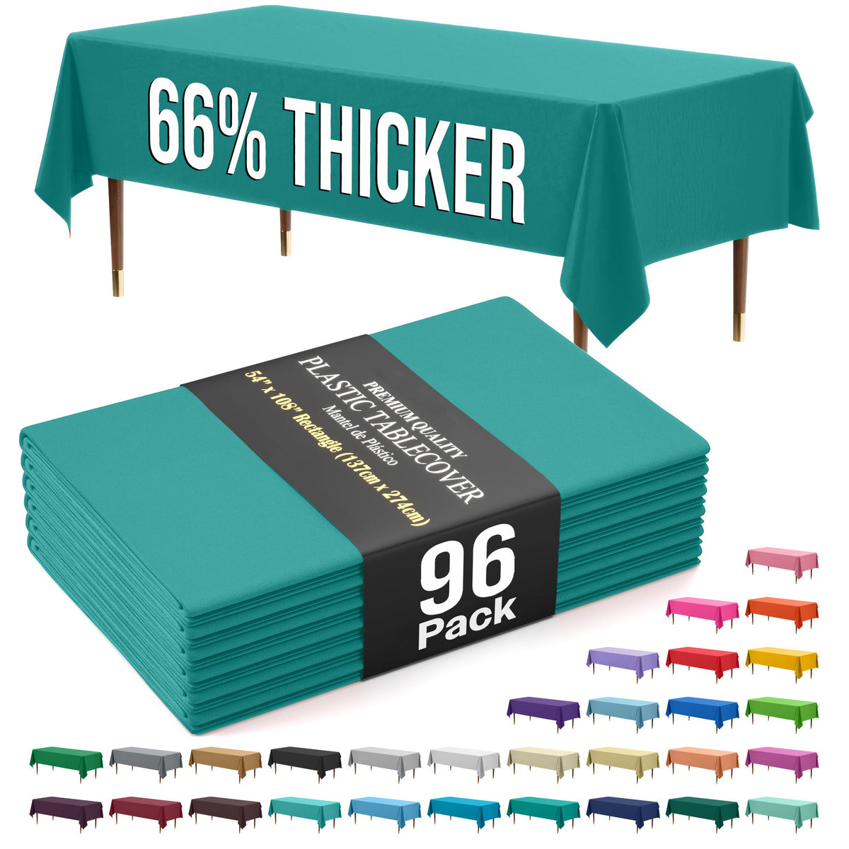 Premium Teal Plastic Table Covers | 96 Count
