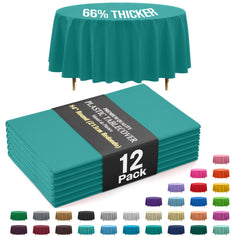 Premium Round Teal Plastic Table Covers | 12 Pack