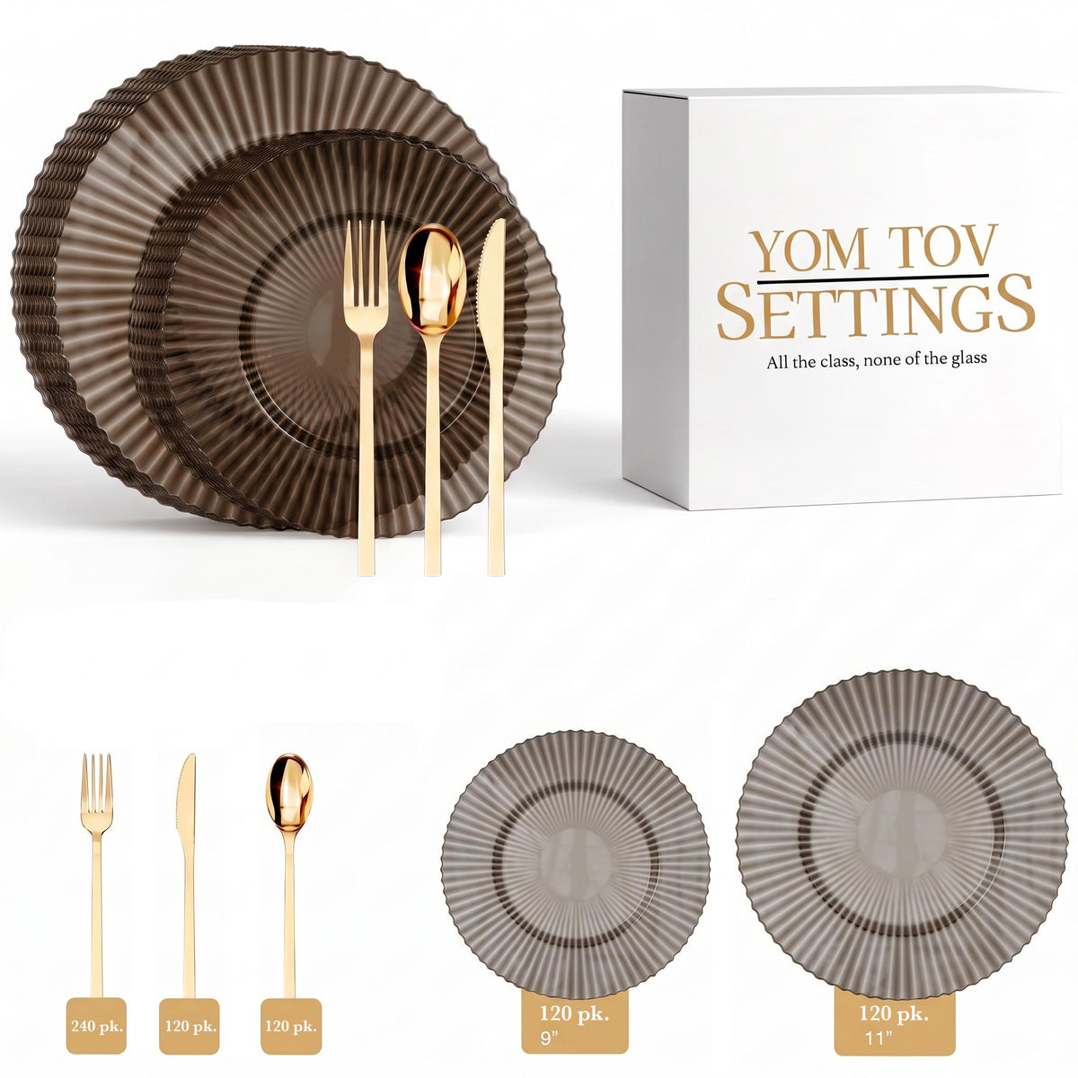 Topaz Gemstone Deluxe Set | Plates & Gold Cutlery | Serves 120
