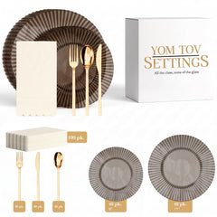 Topaz Gemstone Ultimate Set | Plates, Gold Cutlery & Napkins | Serves 40